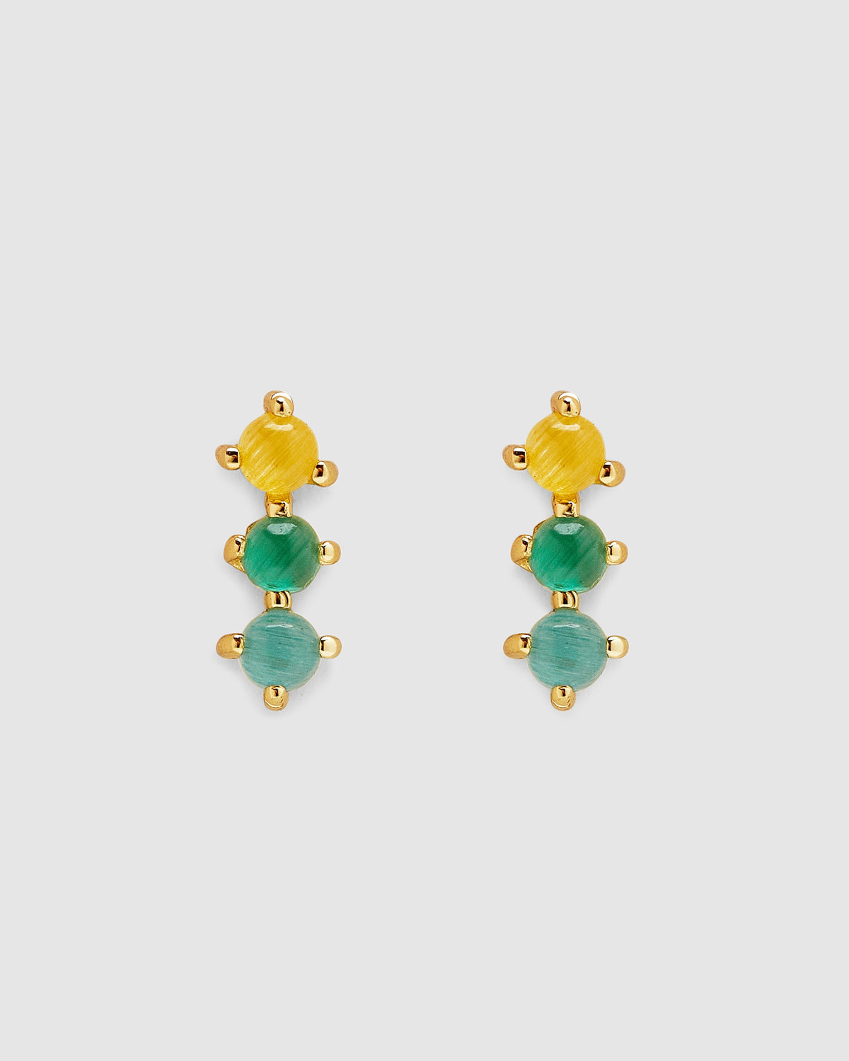 3 Stone Stud Gold Earrings GOLD