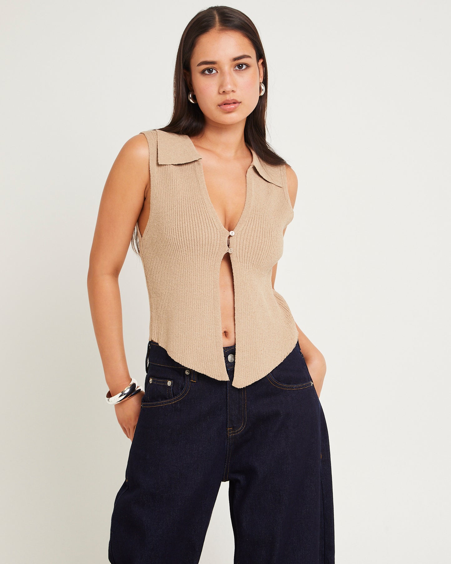 Meryl Ribbed Collar Knit Top
