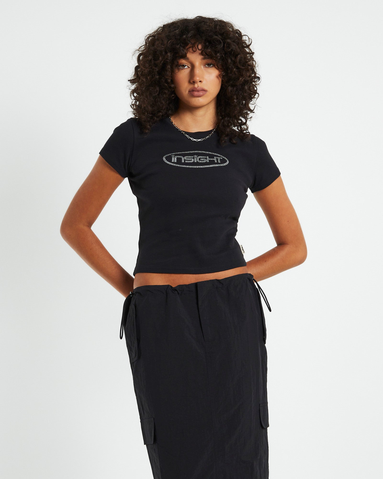 Longline Rhinestone Baby Tee Black – General Pants Co.