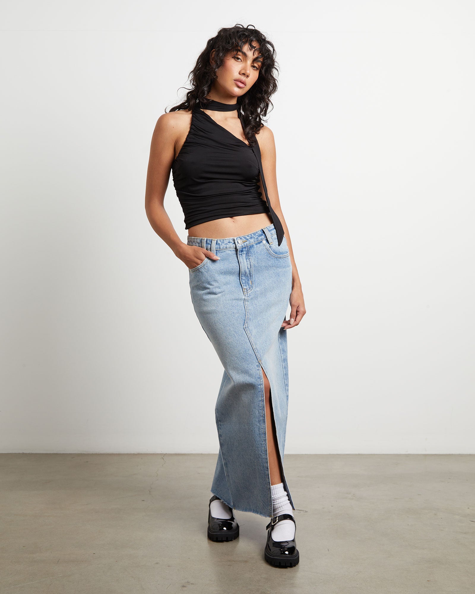 Eva Maxi Denim Skirt in Chalk main image 1