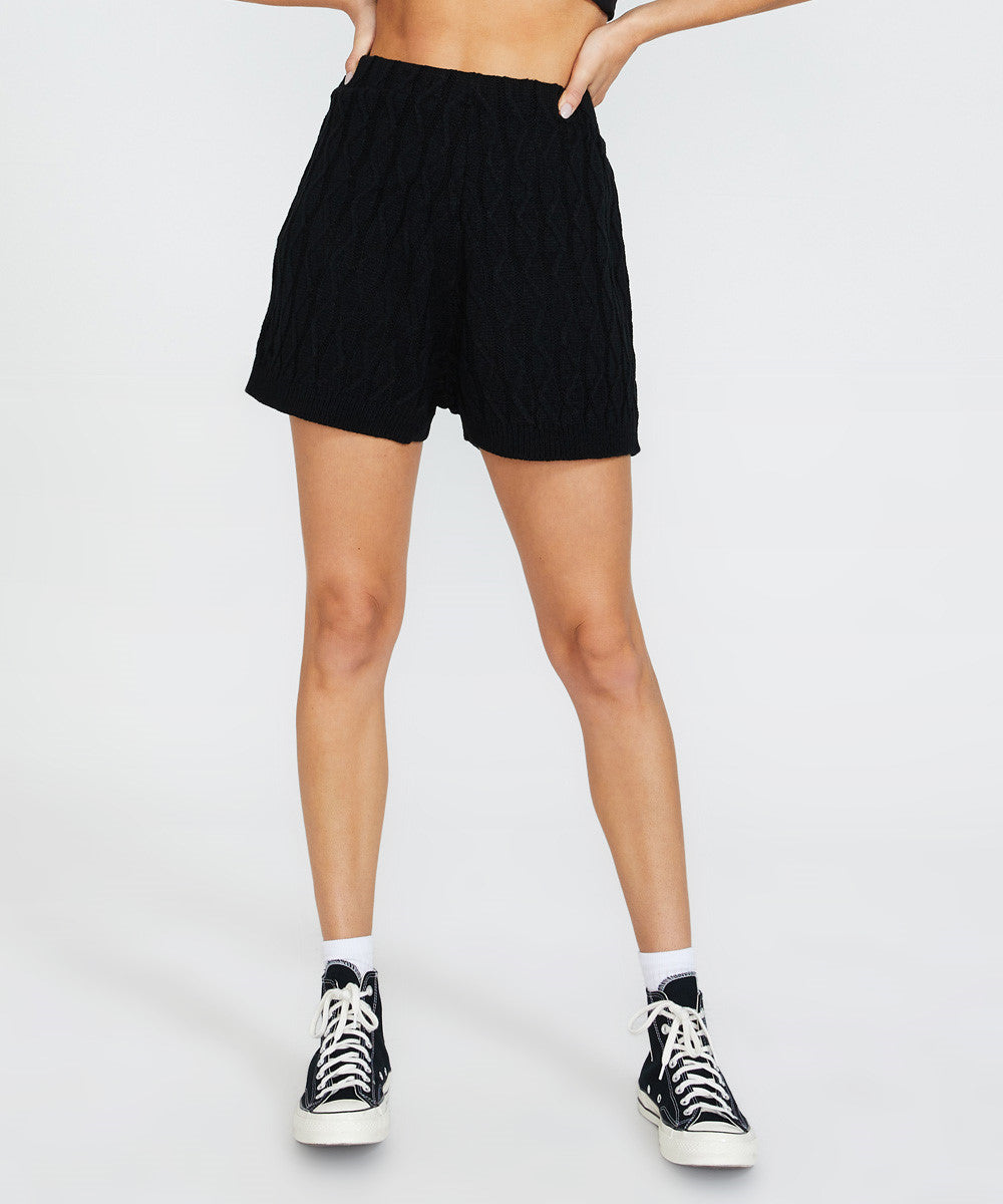 Avery Cable Knit Short Black