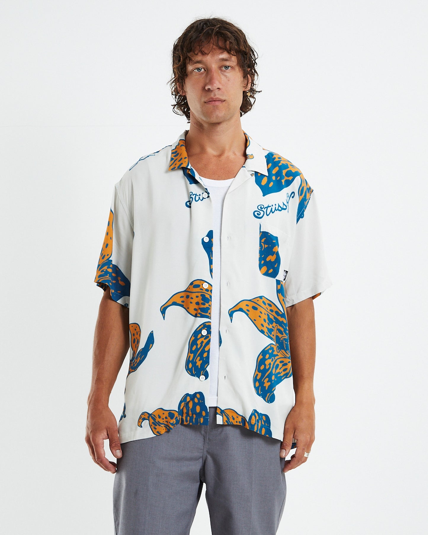 Floral Rayon Short Sleeve Shirt White