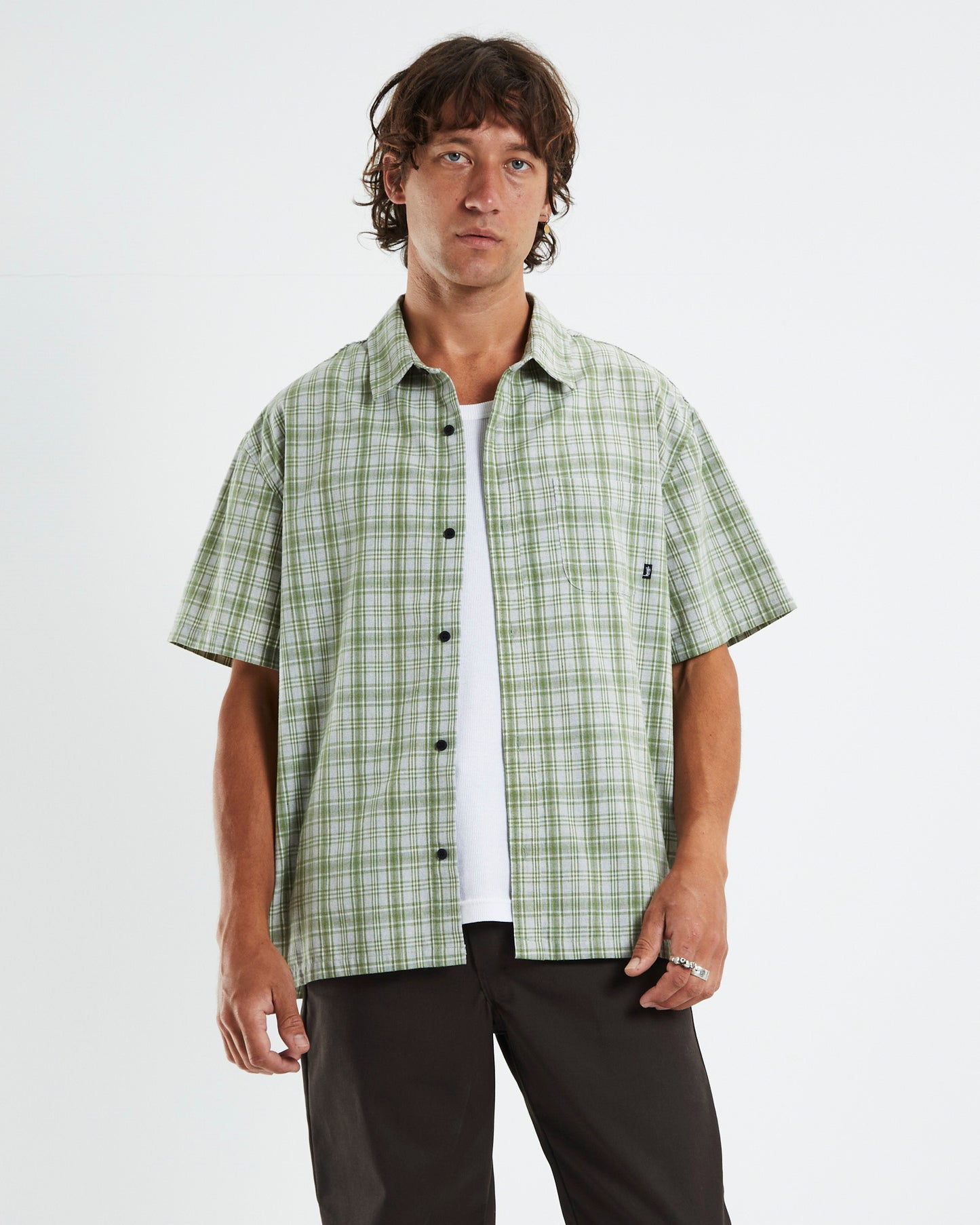 Textile Check Short Sleeve Shirt Green