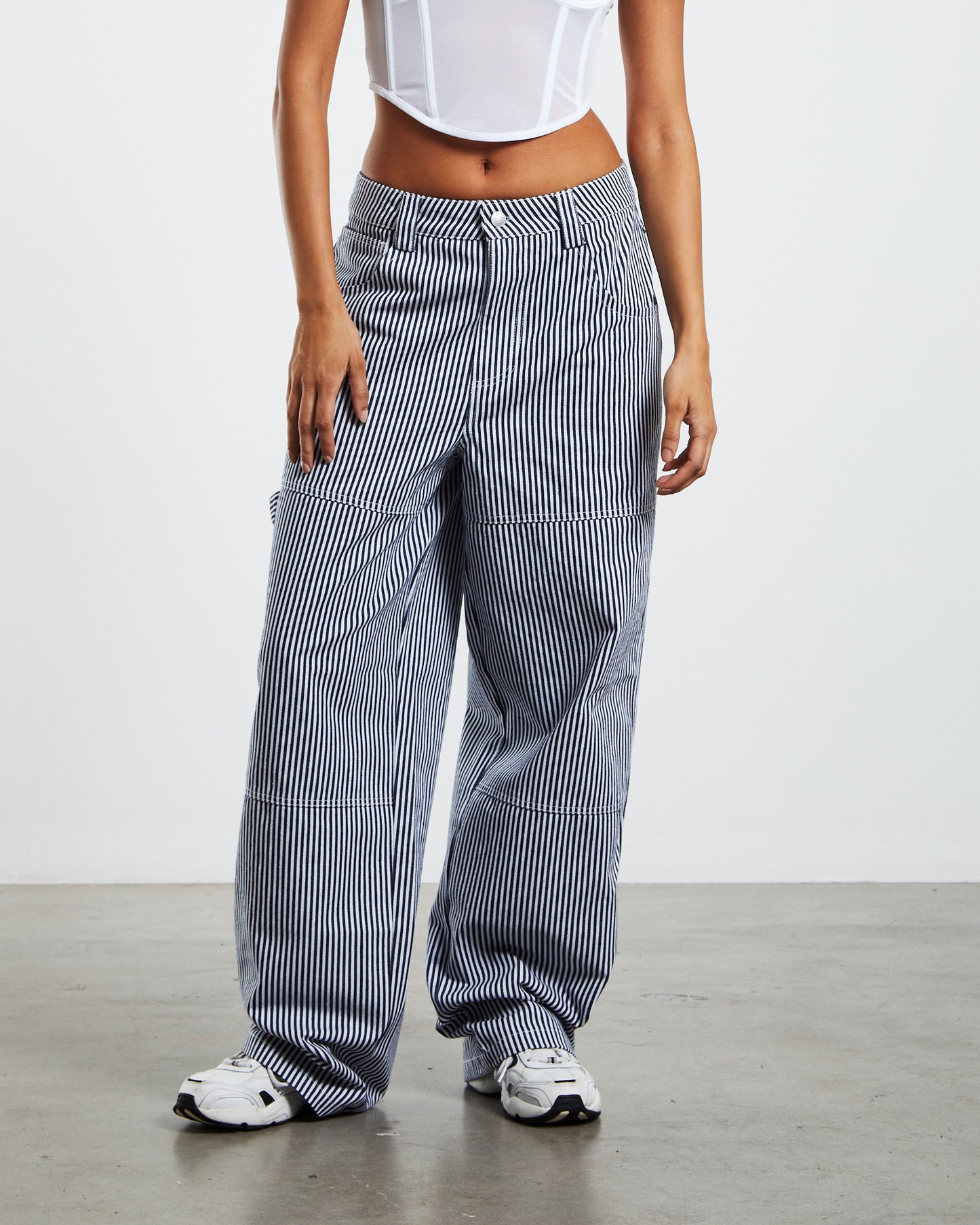 Ash Panelled Carpenter Pants Pinstripe Grey