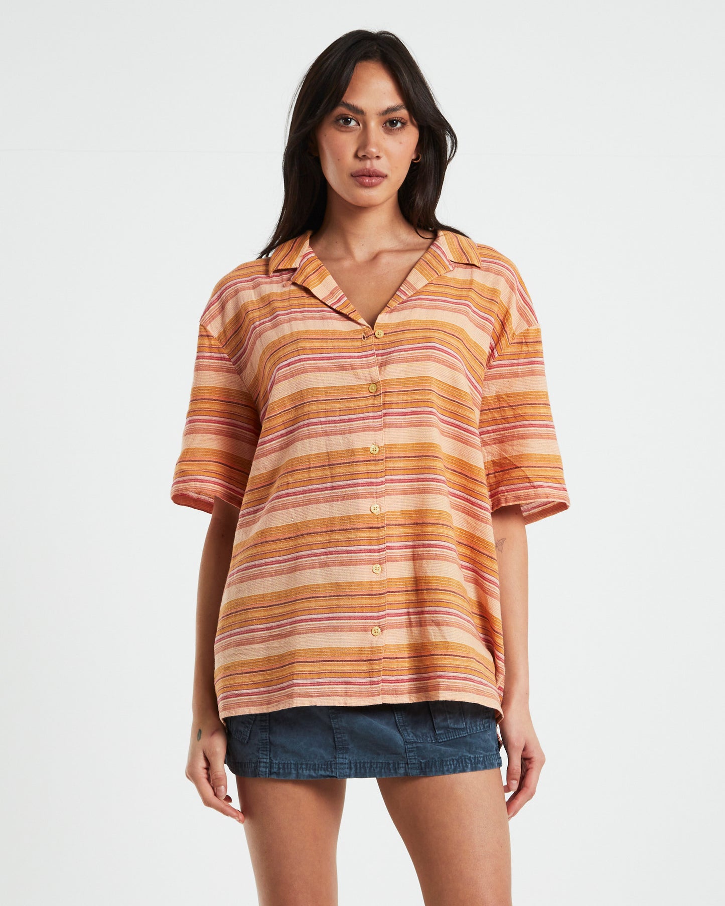 BDG Nolan Bowling Shirt Stripe Orange