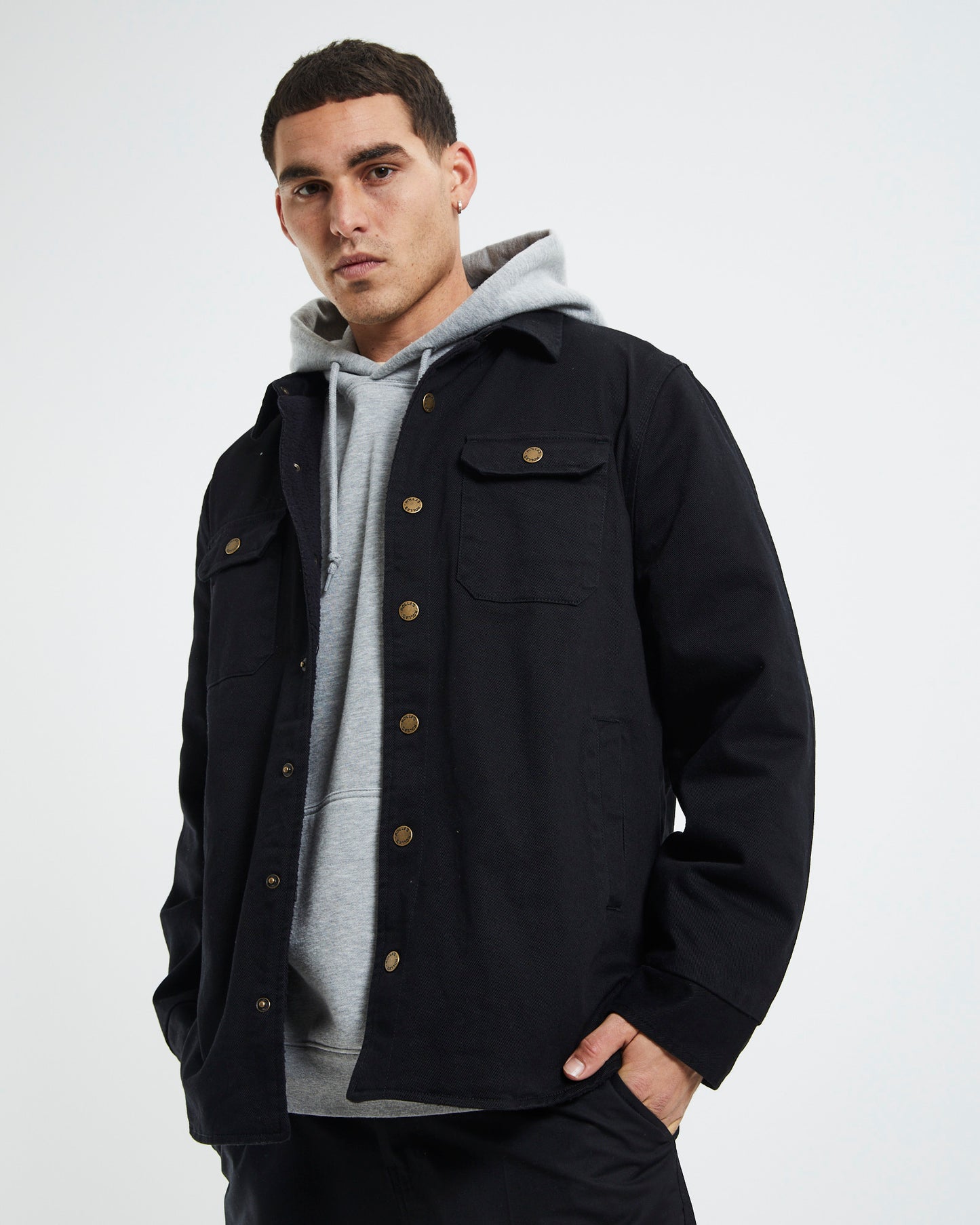 Men At Work Drill Shacket Black