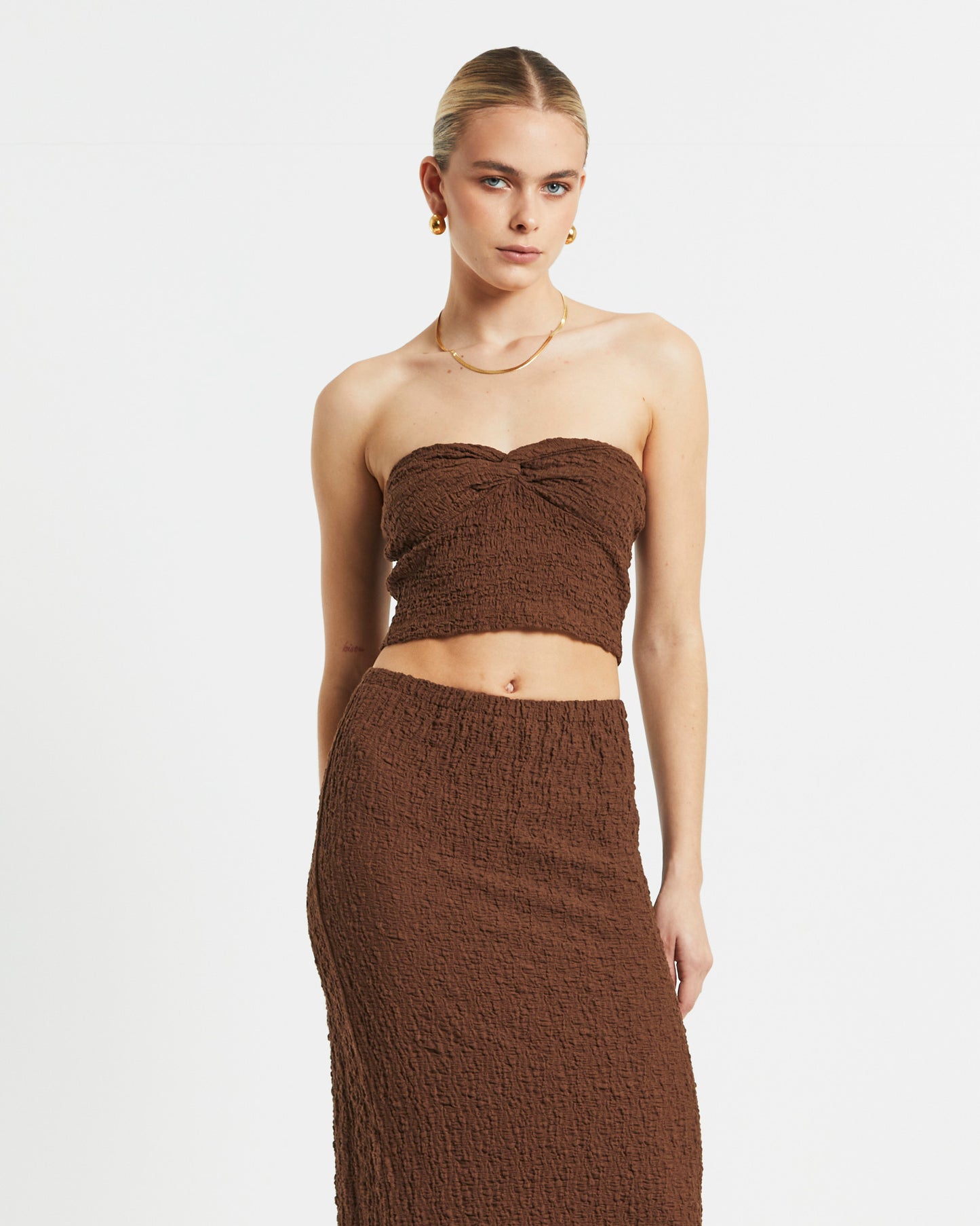 Skyla Texture Twist Bandeau Top in Hazelnut Brown