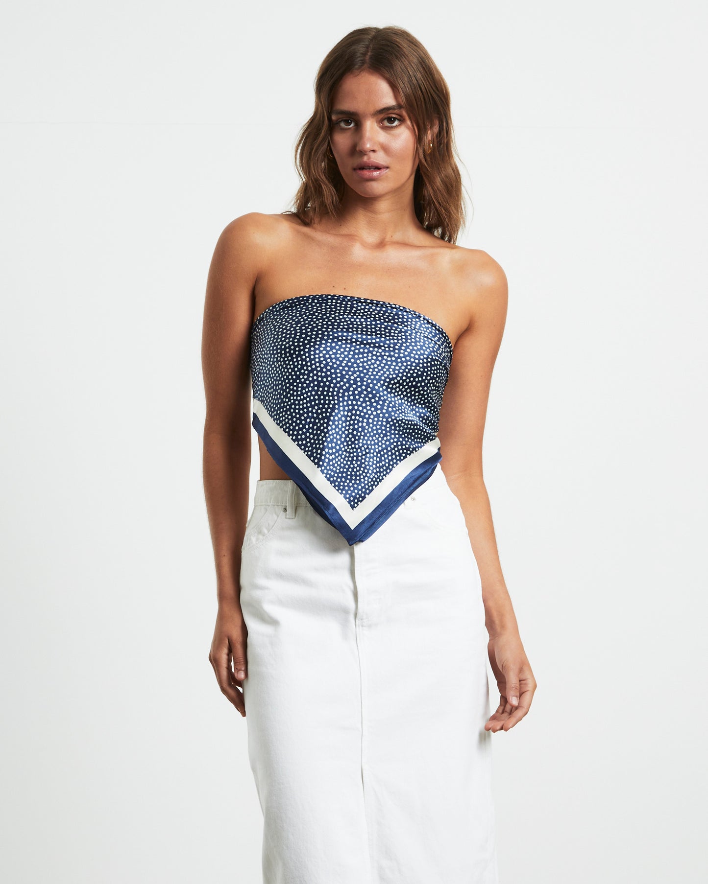 Mini Spot Silk Scarf in Navy