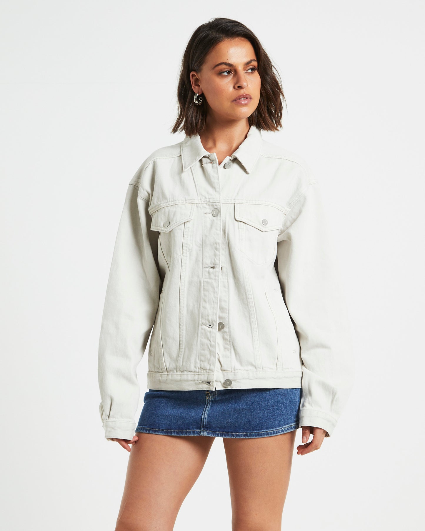 Slouch Denim Jacket in Chalk White