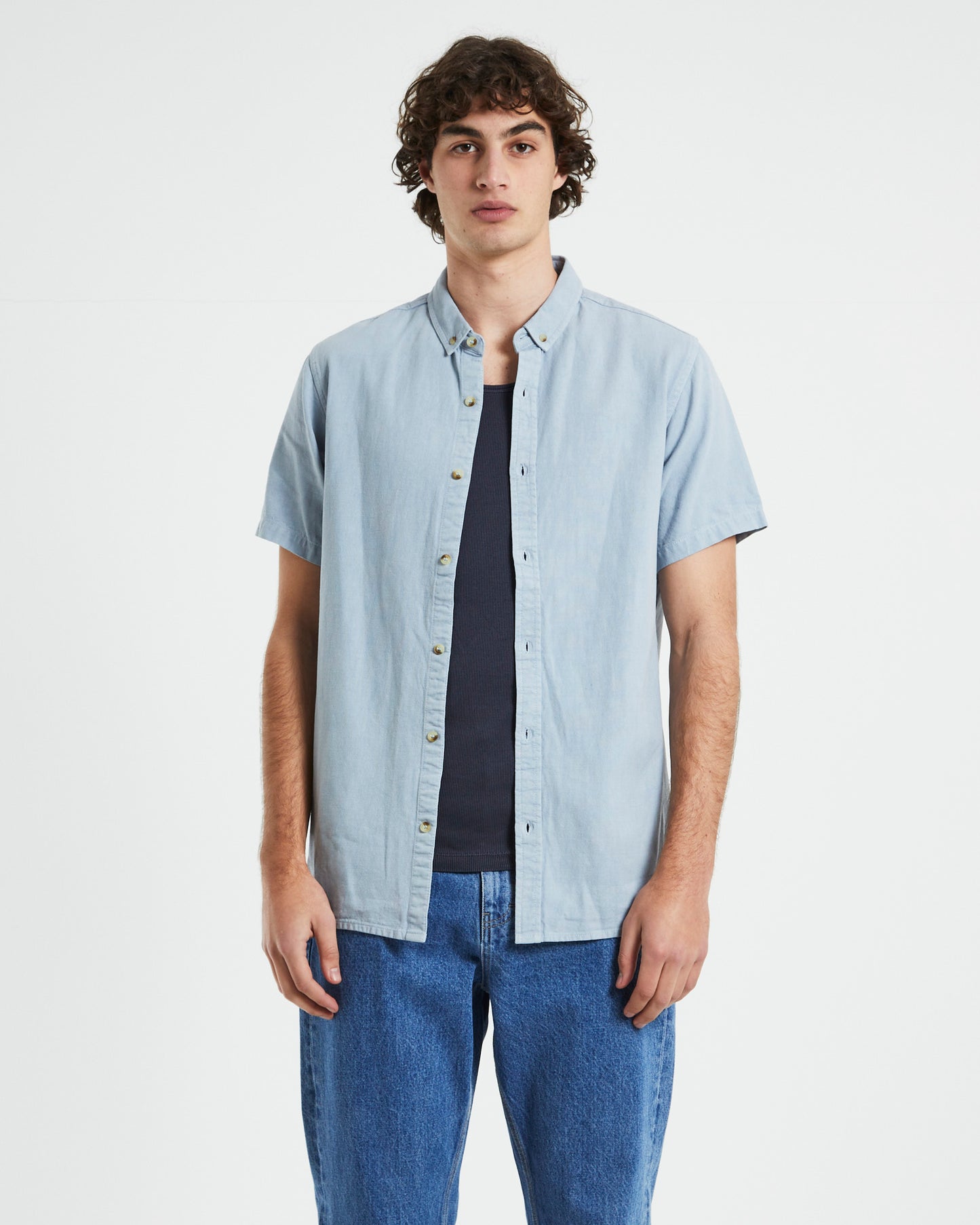 Men At Work Shor Sleeve Oxford Shirt in Sky Blue