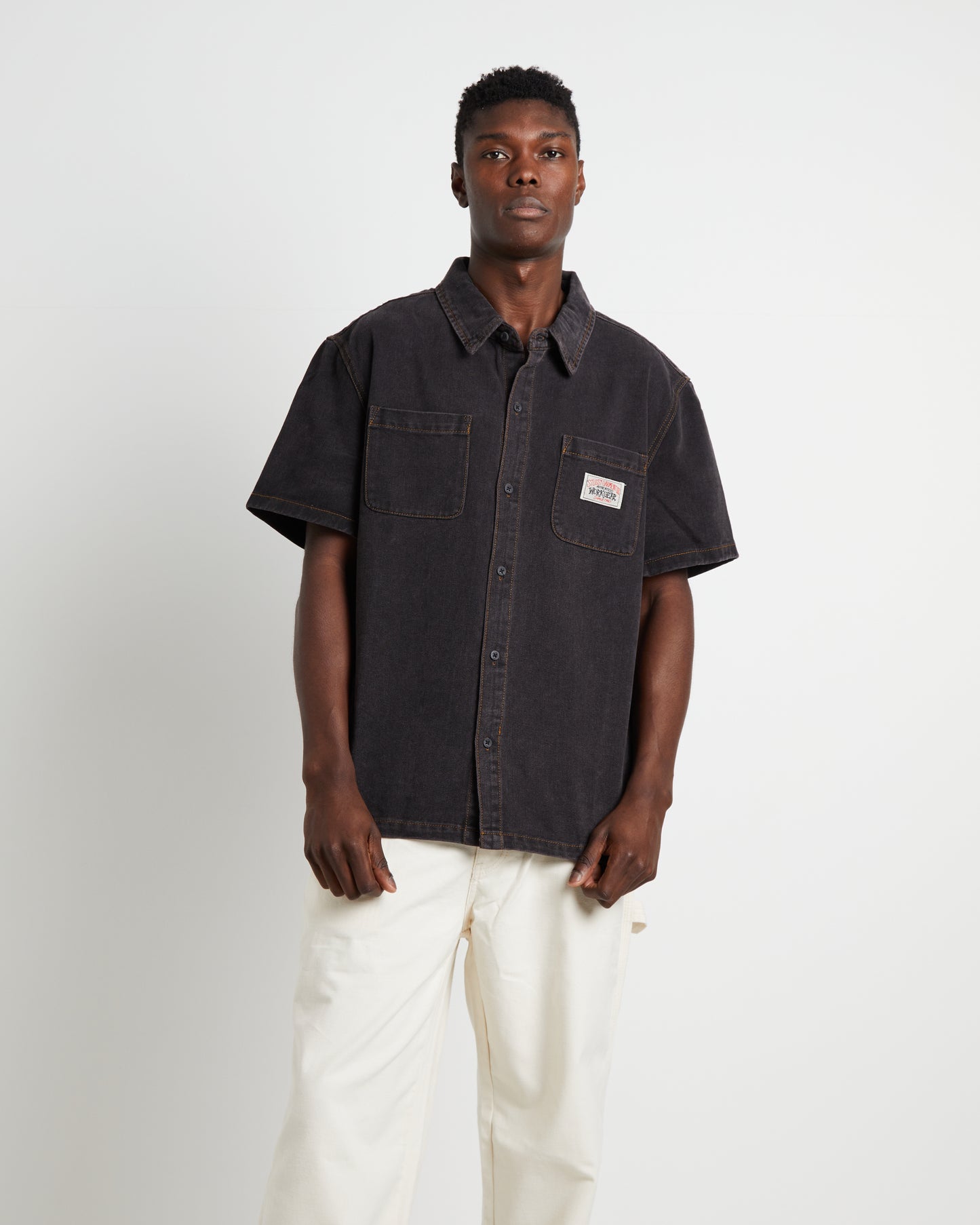 Workgear Denim Short Sleeve Shirt in Black Denim