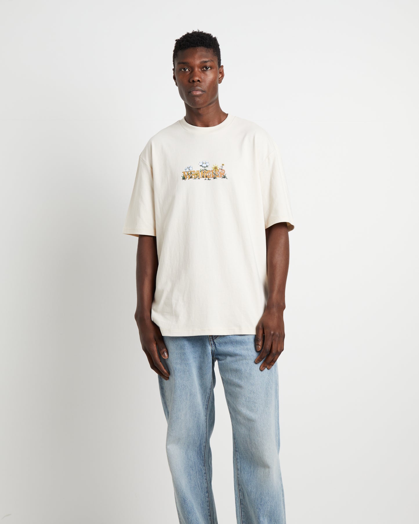 Flowers Slacker Short Sleeve T-Shirt in Ecru