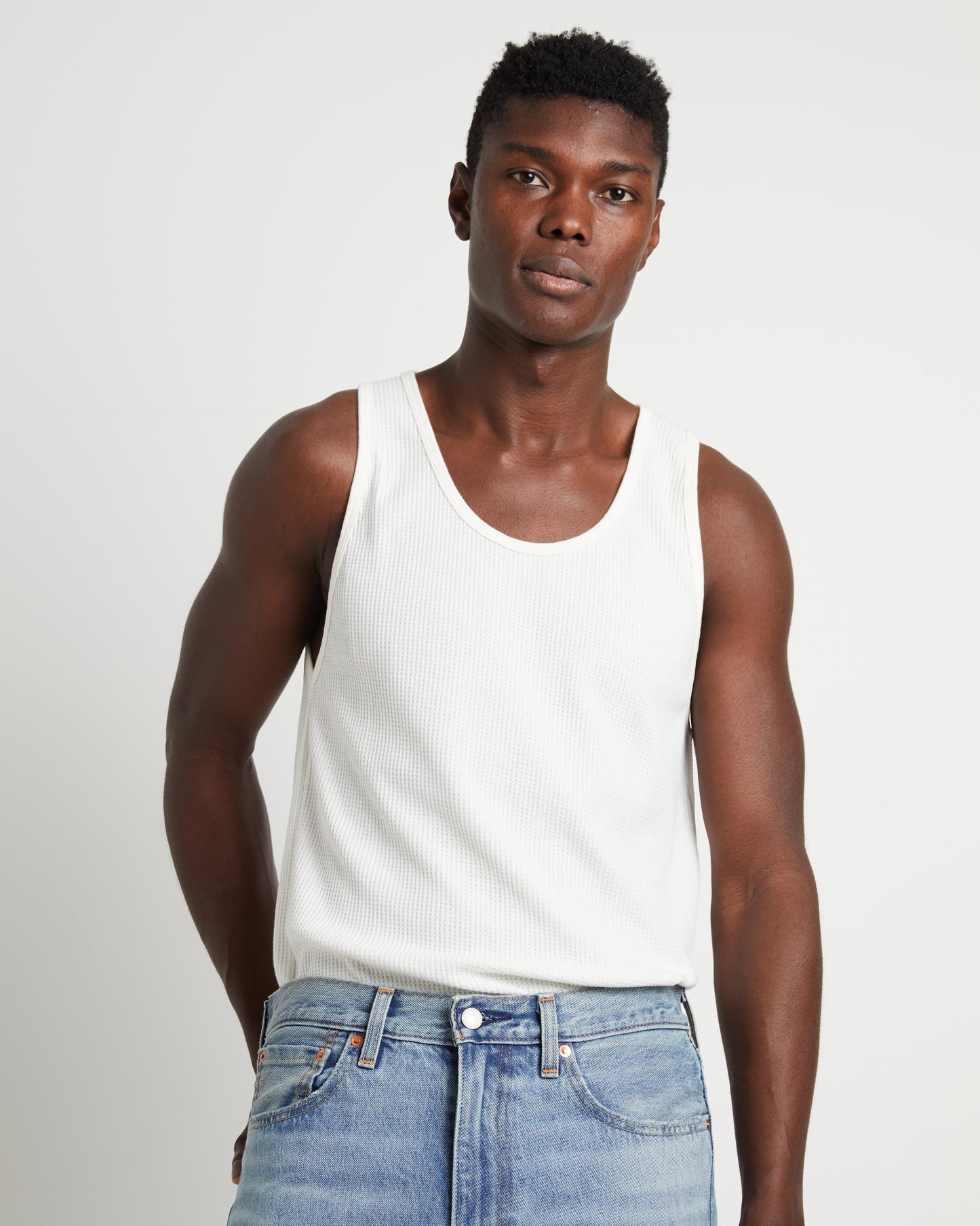 Trade Waffle Tank in Vintage White