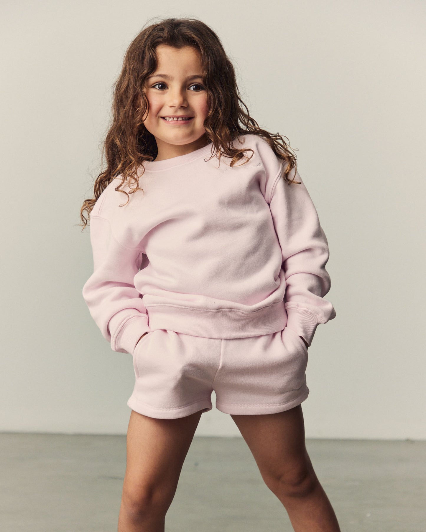 Girls Oversized Wave Origin Fleece Crew Neck Jumper in Ballet Pink