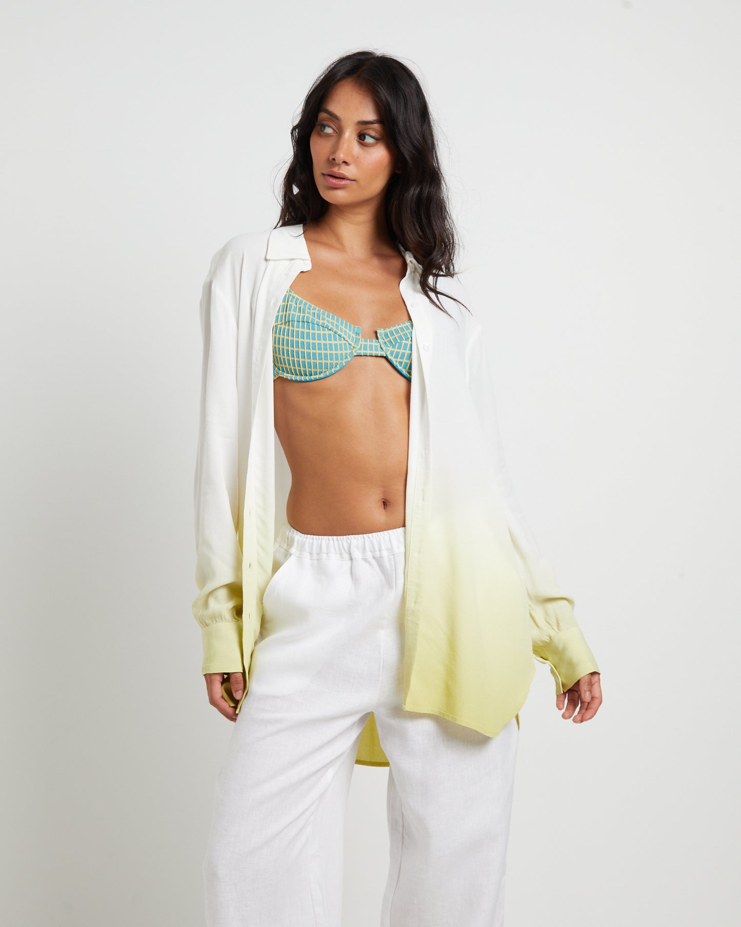 Rochelle Dip Dye Long Sleeve Shirt in Citrus Green