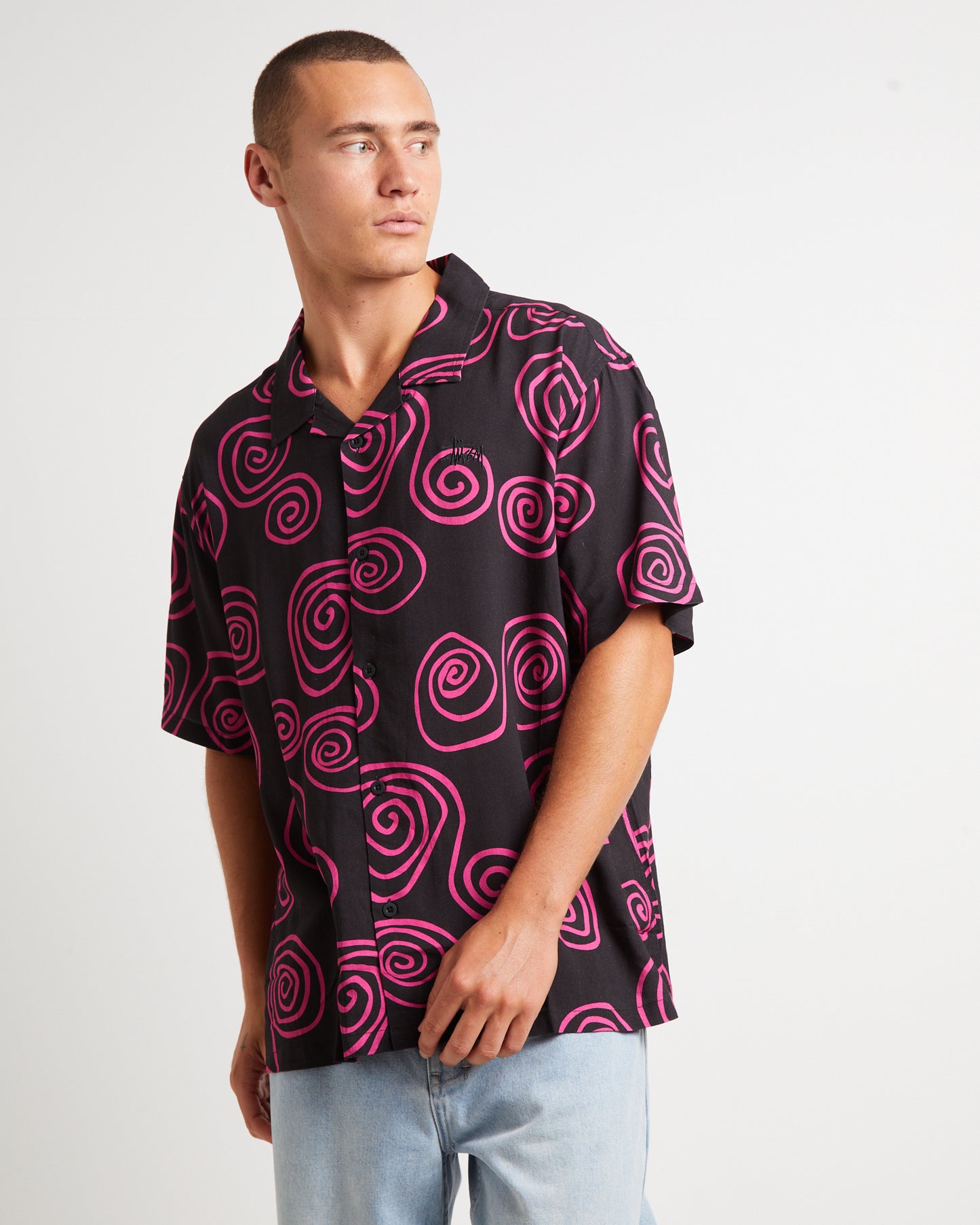 Hand Drawn S Short Sleeve Shirt in Black