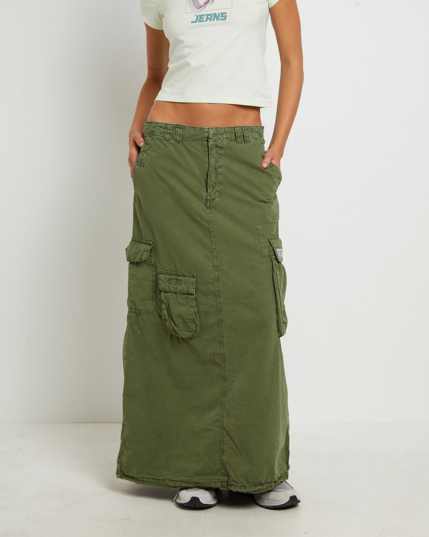 BDG Marta Multi Pocket Maxi Skirt in Khaki