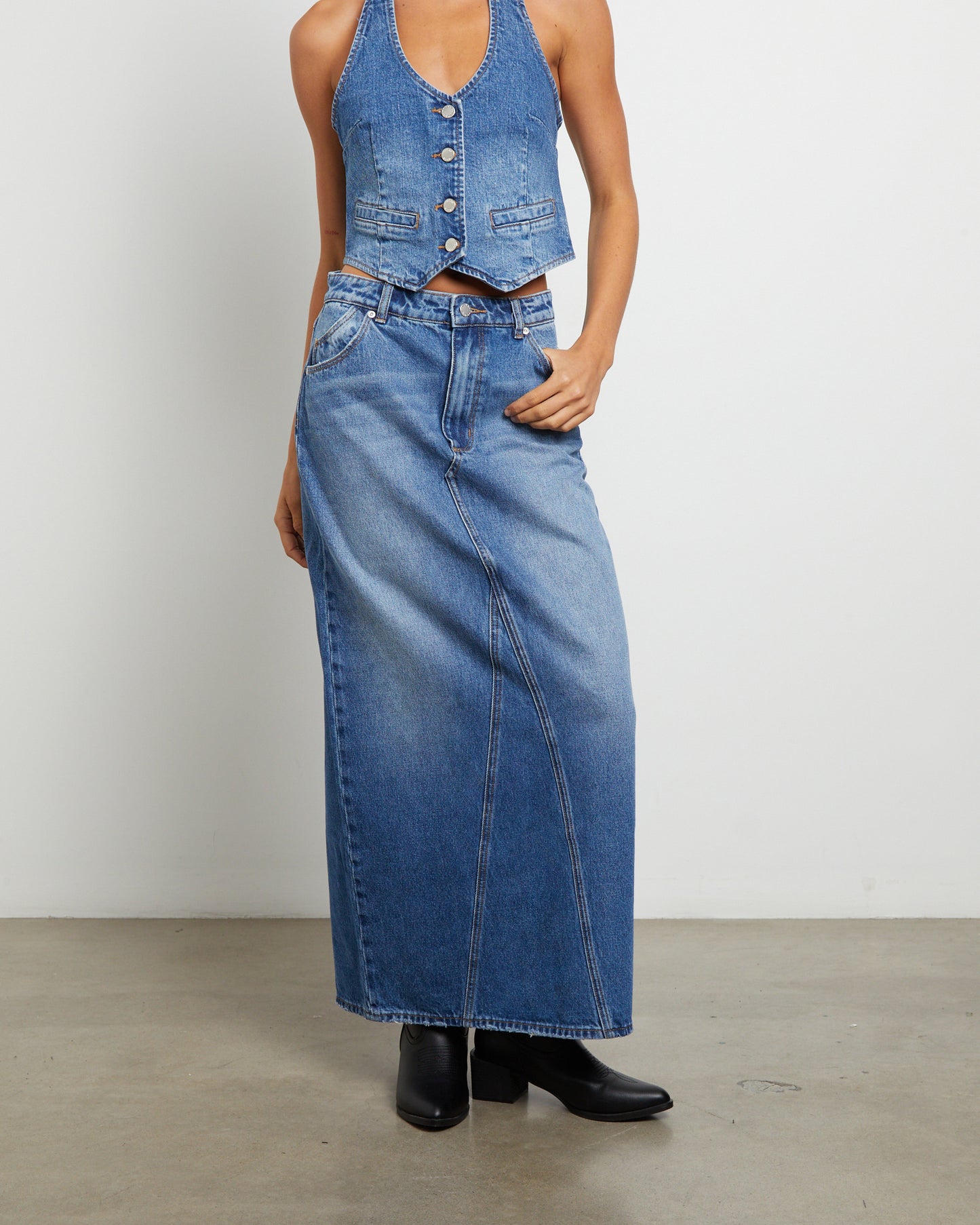 Boston Denim Maxi Skirt in Newtown