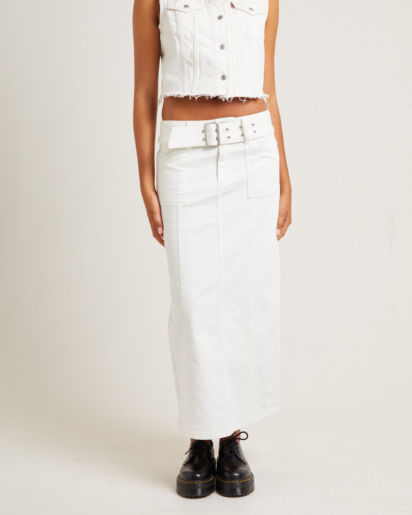 Billy Denim Maxi Skirt Vintage White