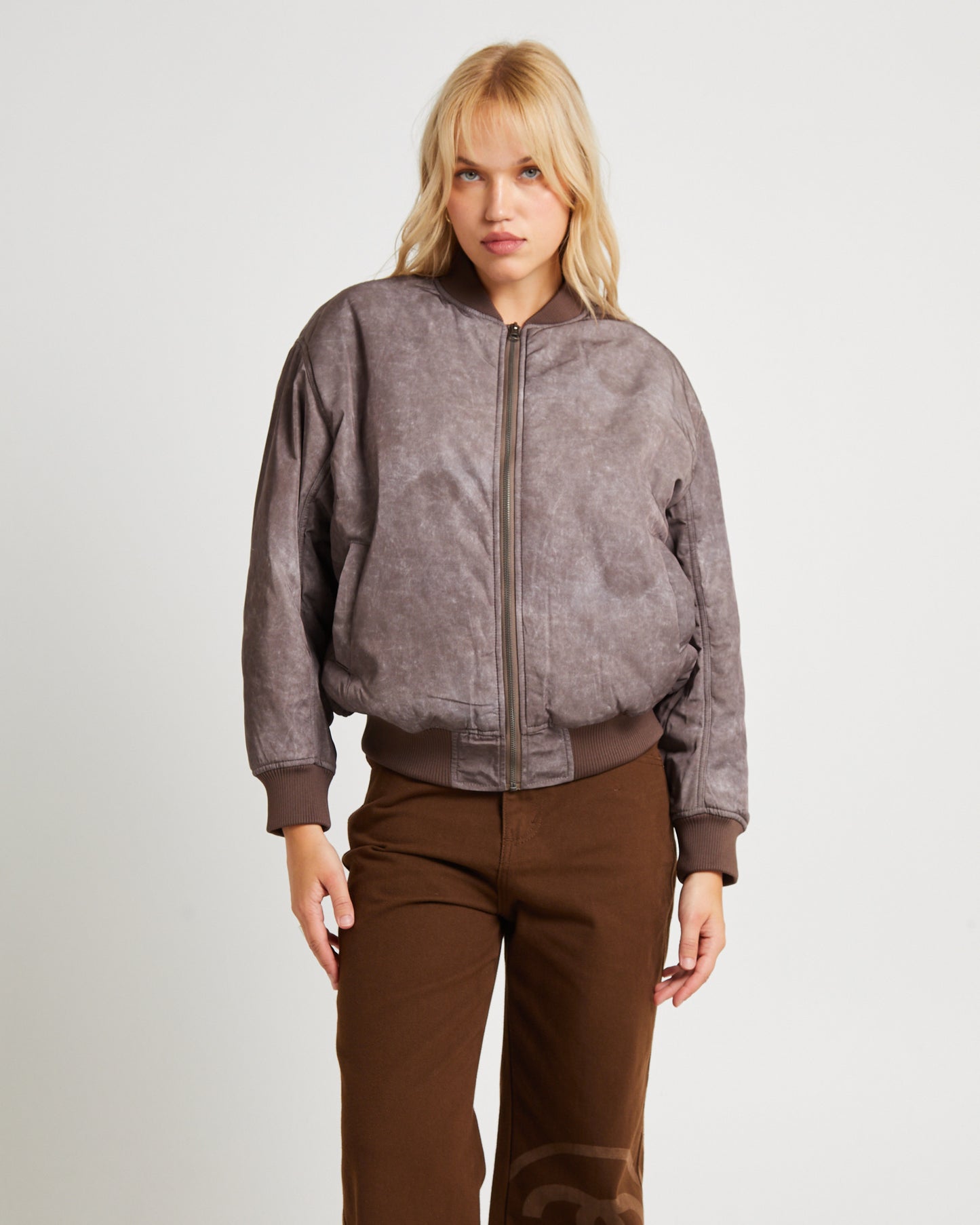 Nylon Bomber Jacket Chocolate