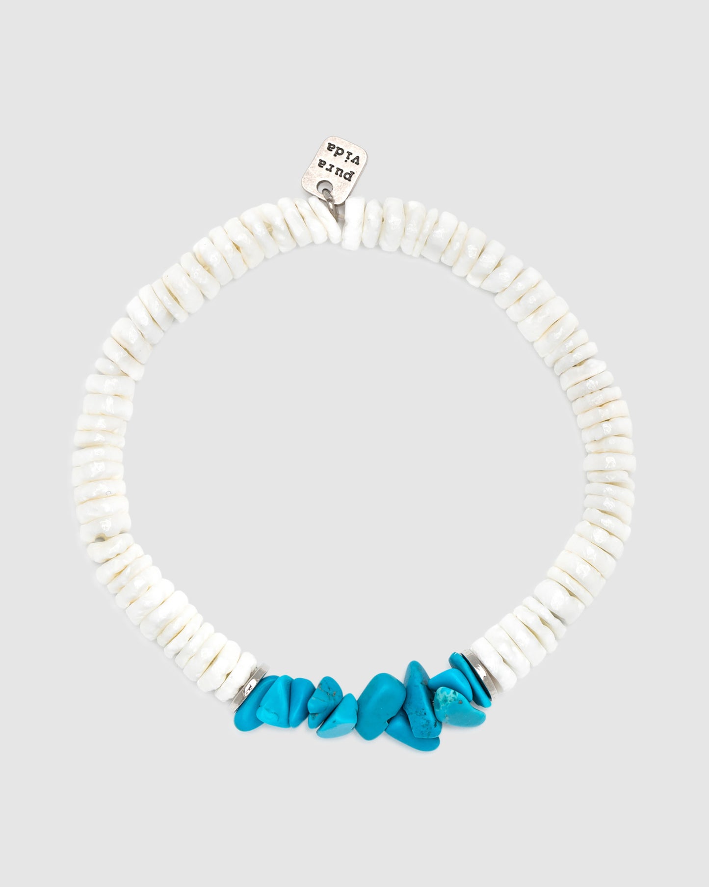 Puka Shell and Turquoise Chip Stretch Bracelet WHITE