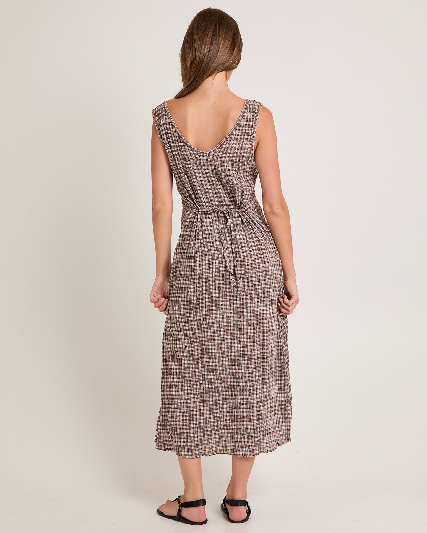 Base Seersucker Check Maxi Dress
