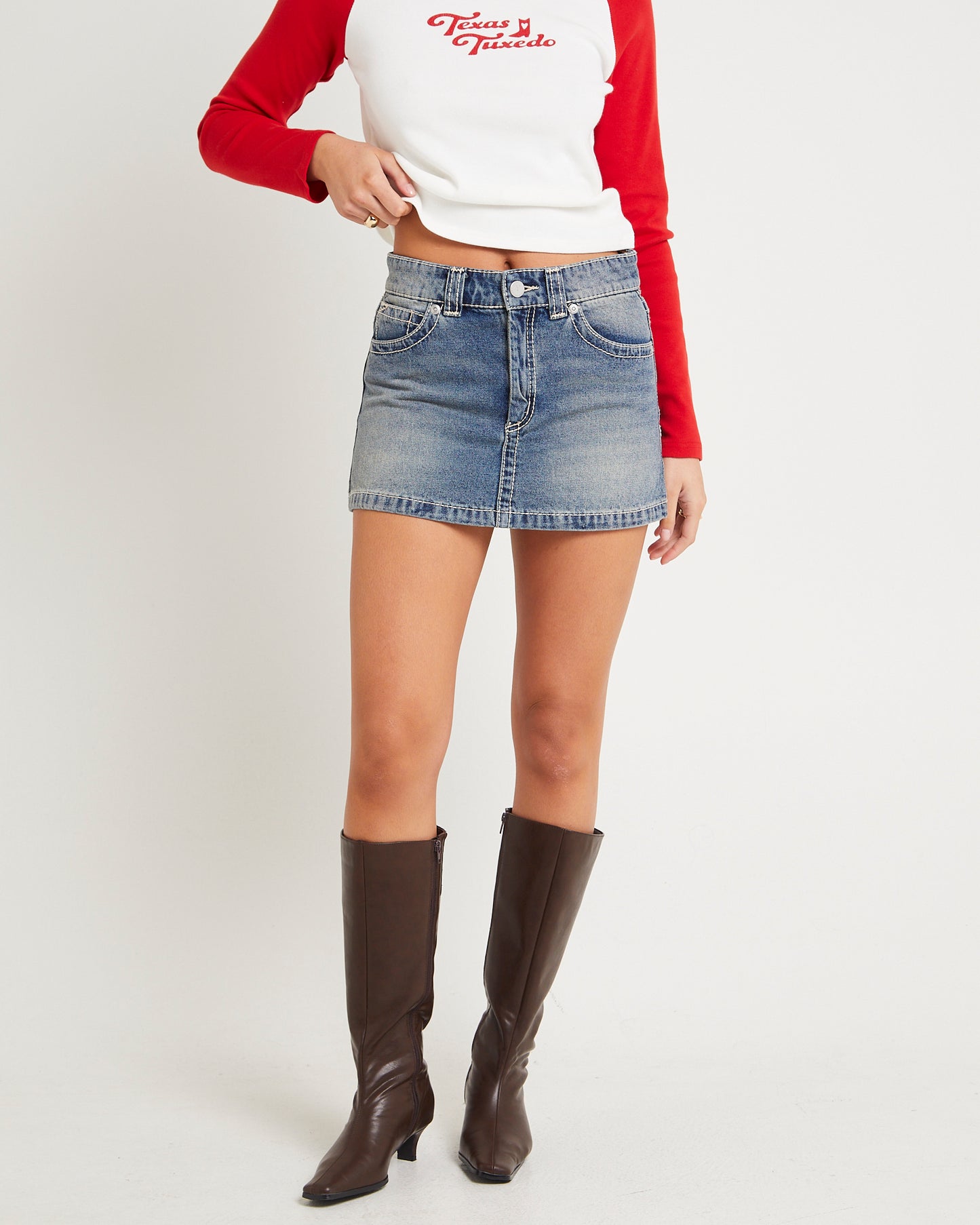 95 Mid Aline Denim Skirt Amber