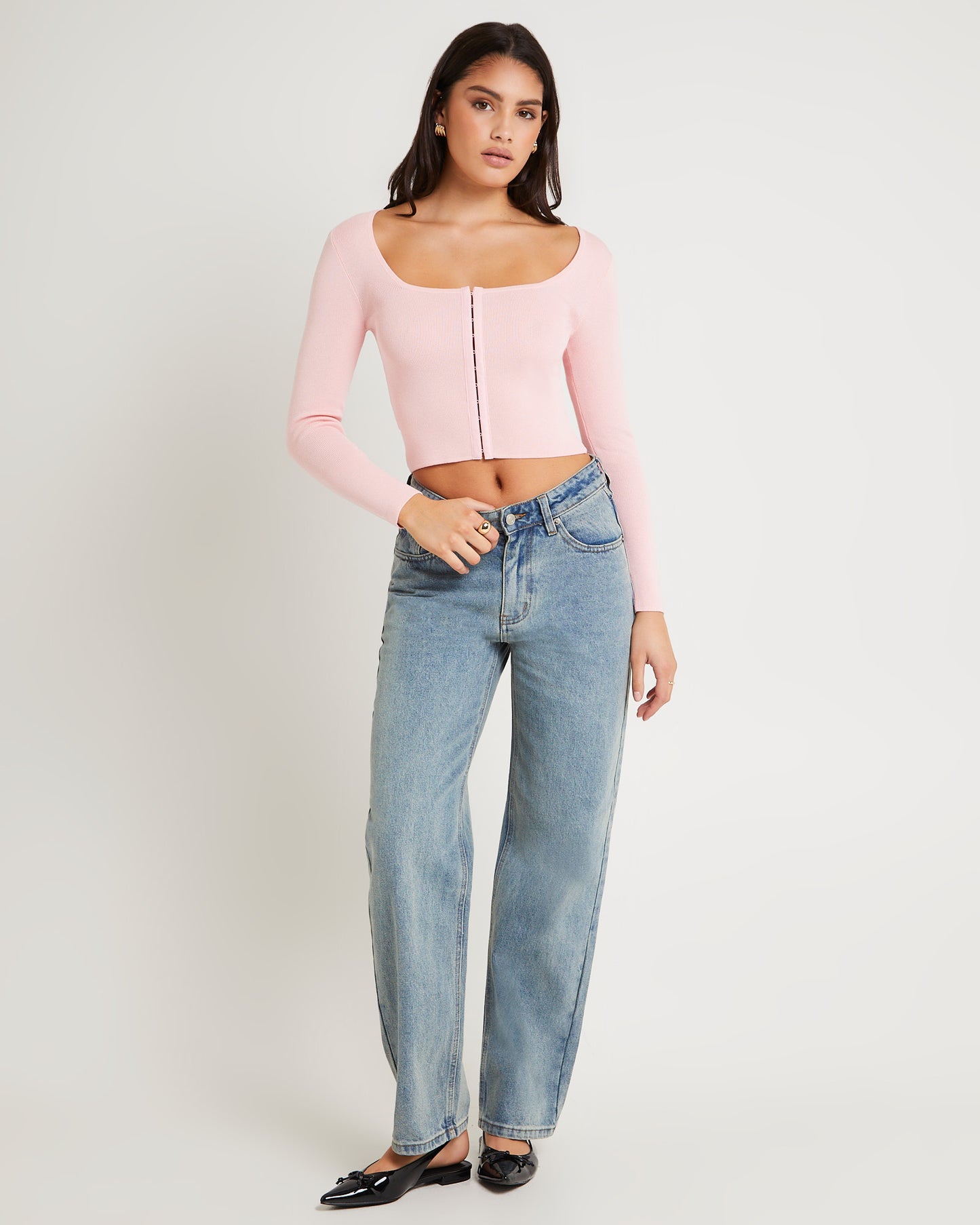 Quinn Hook & Eye Long Sleeve Knit Top
