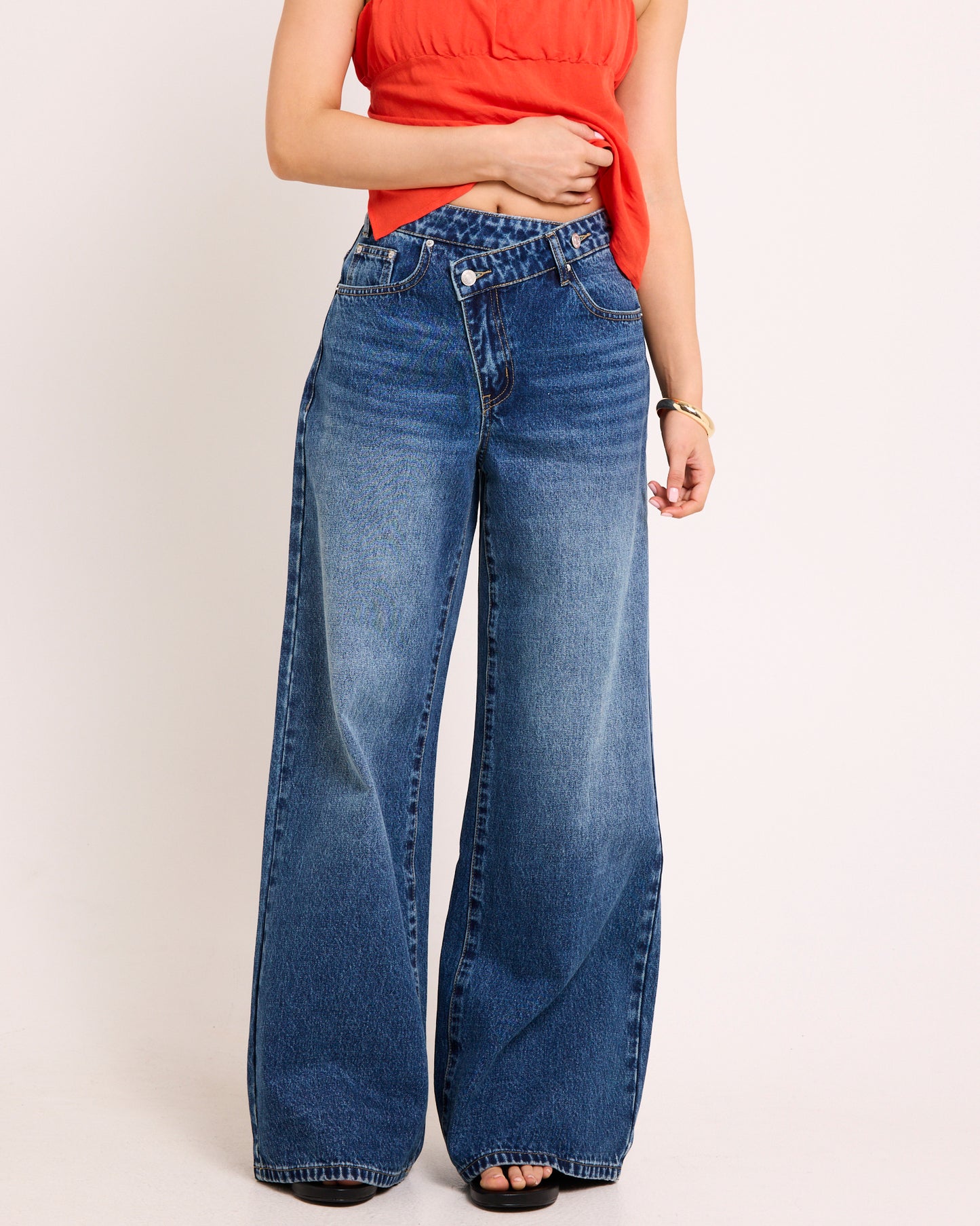 Meg Cross Over Straight Leg Denim Jeans