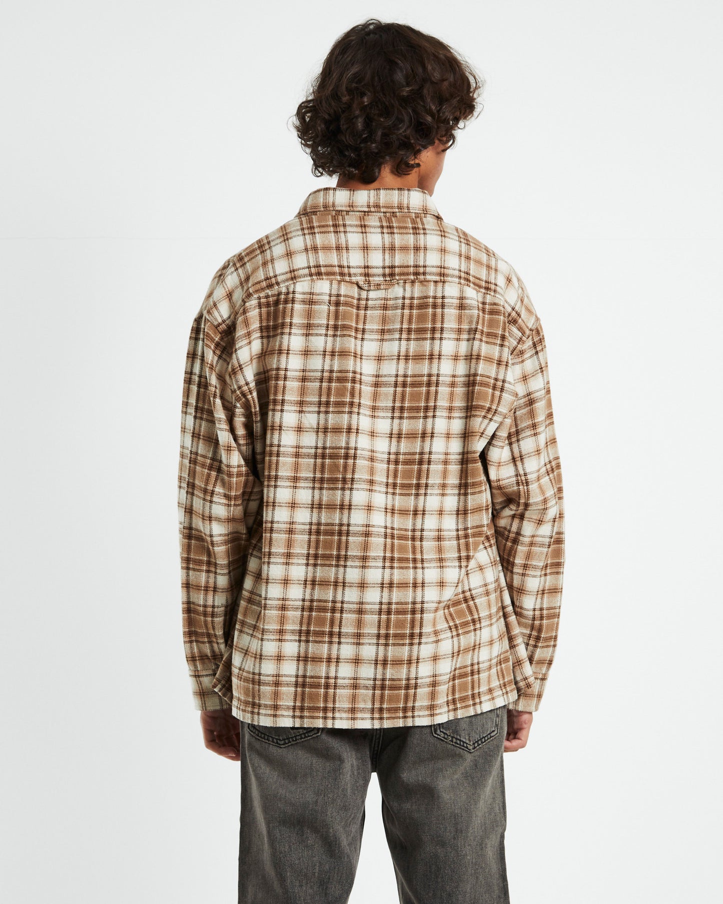 Portland Long Sleeve Flanno Shirt Tan/Ecru