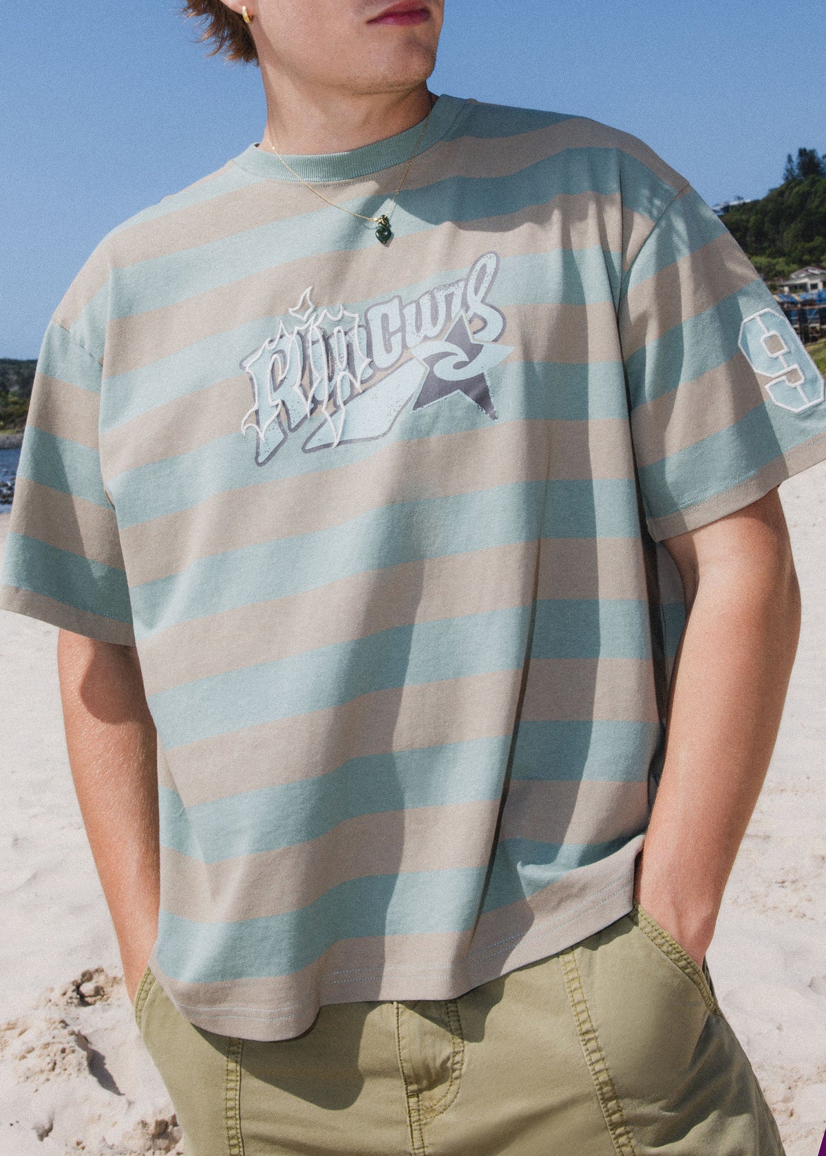 ARCHIVE ROTA STRIPE TEE LIGHT MOSS