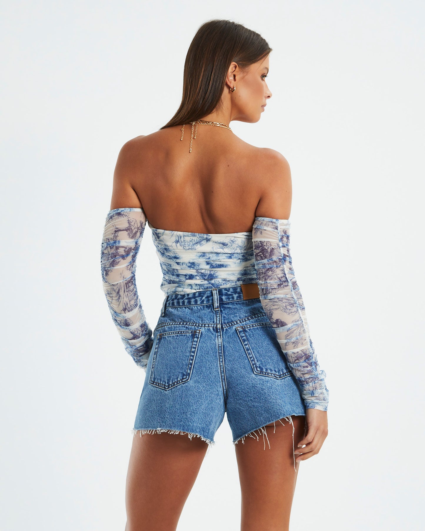 Holly Toile Print Gathered Off Shoulder Top Assorted