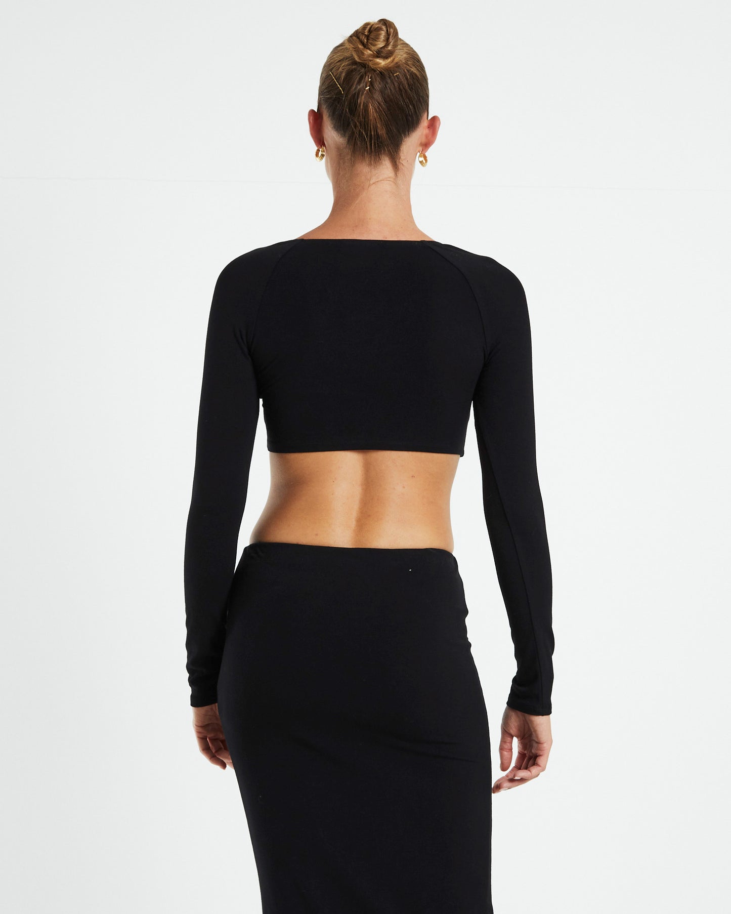 Polly Slinky Long Sleeve Crop Top Black