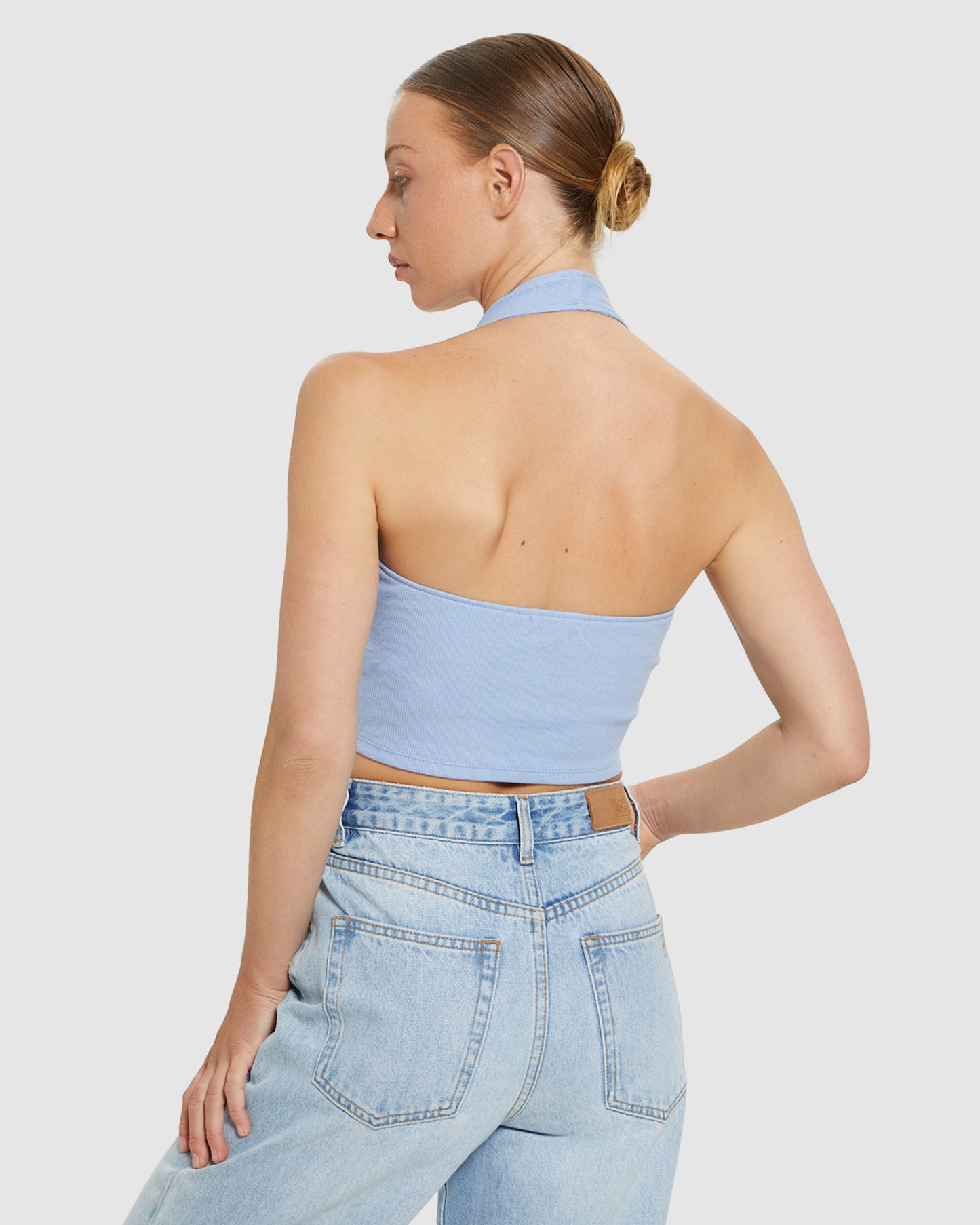 Halter Neck Rib Crop Top Blue