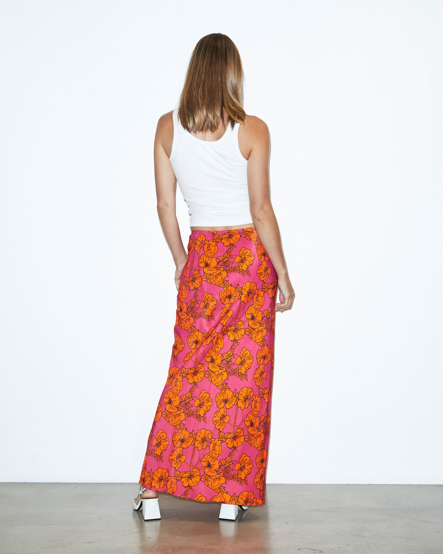 Penelope Bloom Low Rise Midi Skirt Pink