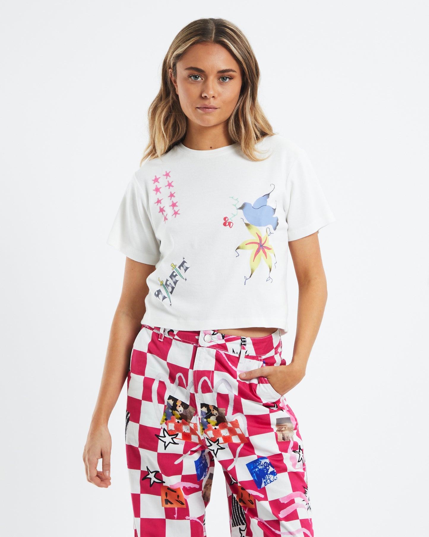 Fairies Out Rib Tee Washed White