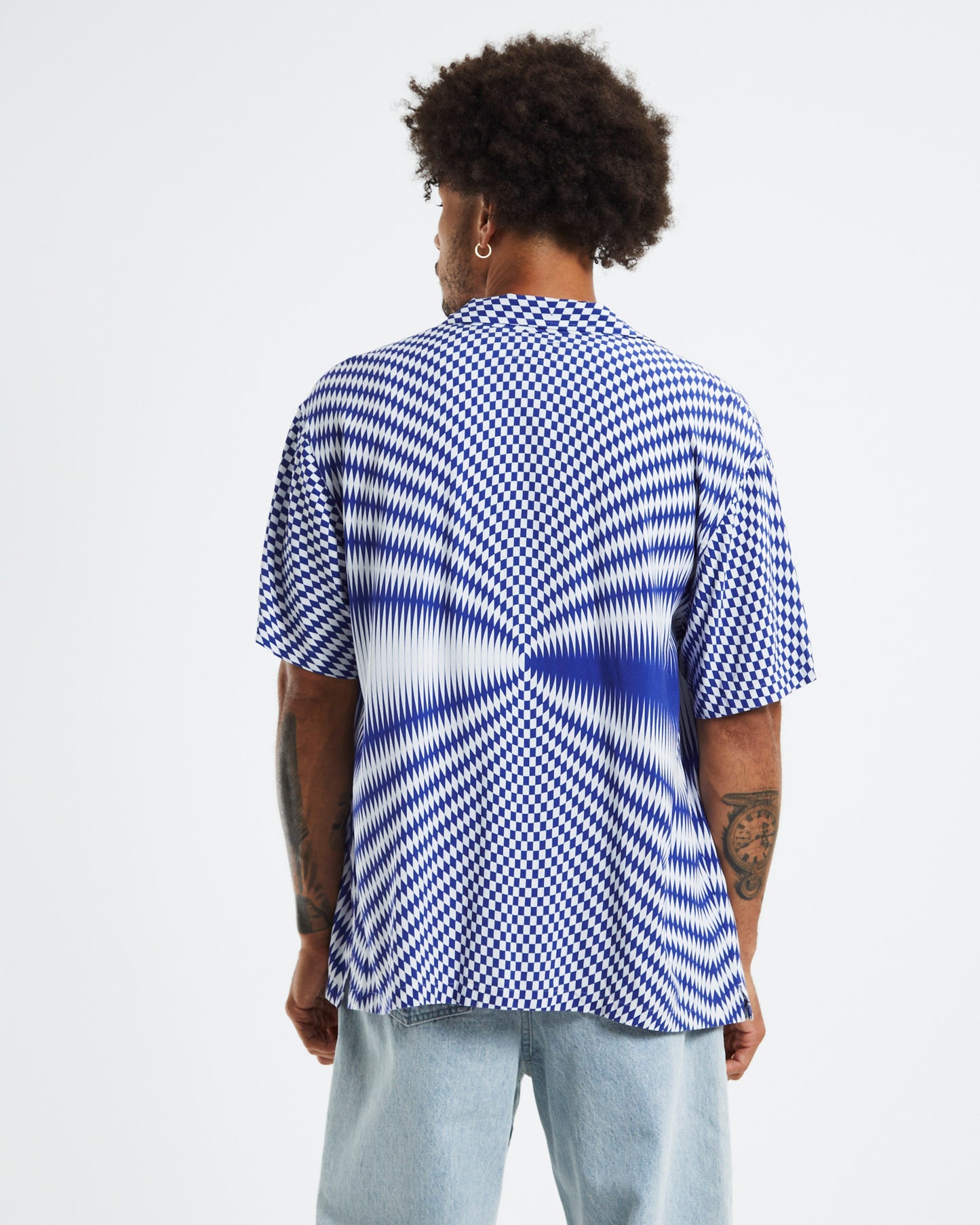 Pyschedelic Check Short Sleeve Shirt Blue