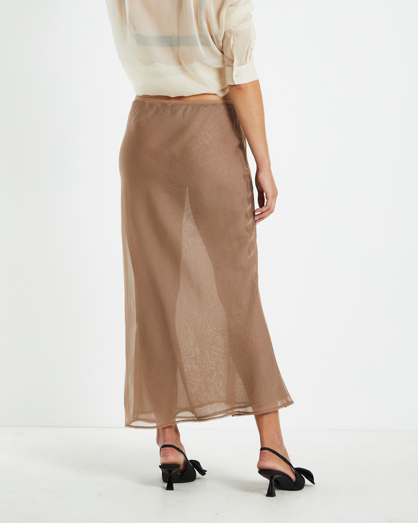 Faye Sheer Midi Skirt Brown