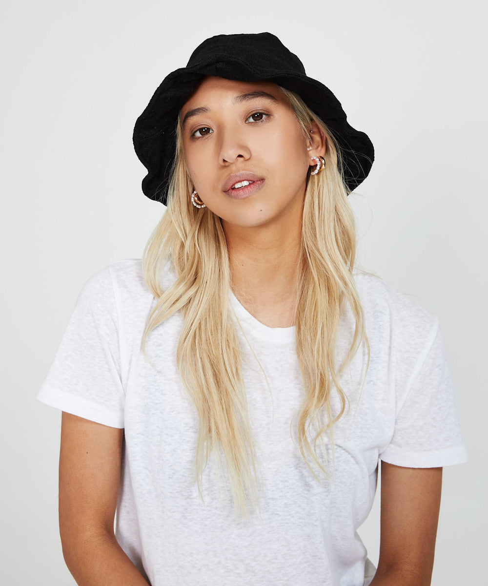 Santa Monica Linen Bucket Hat Black BLACK