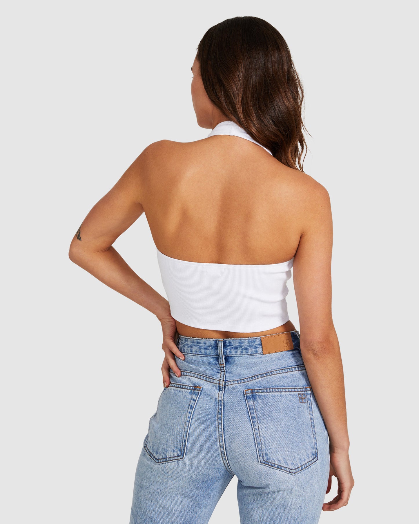 Halter Neck Rib Crop Top White