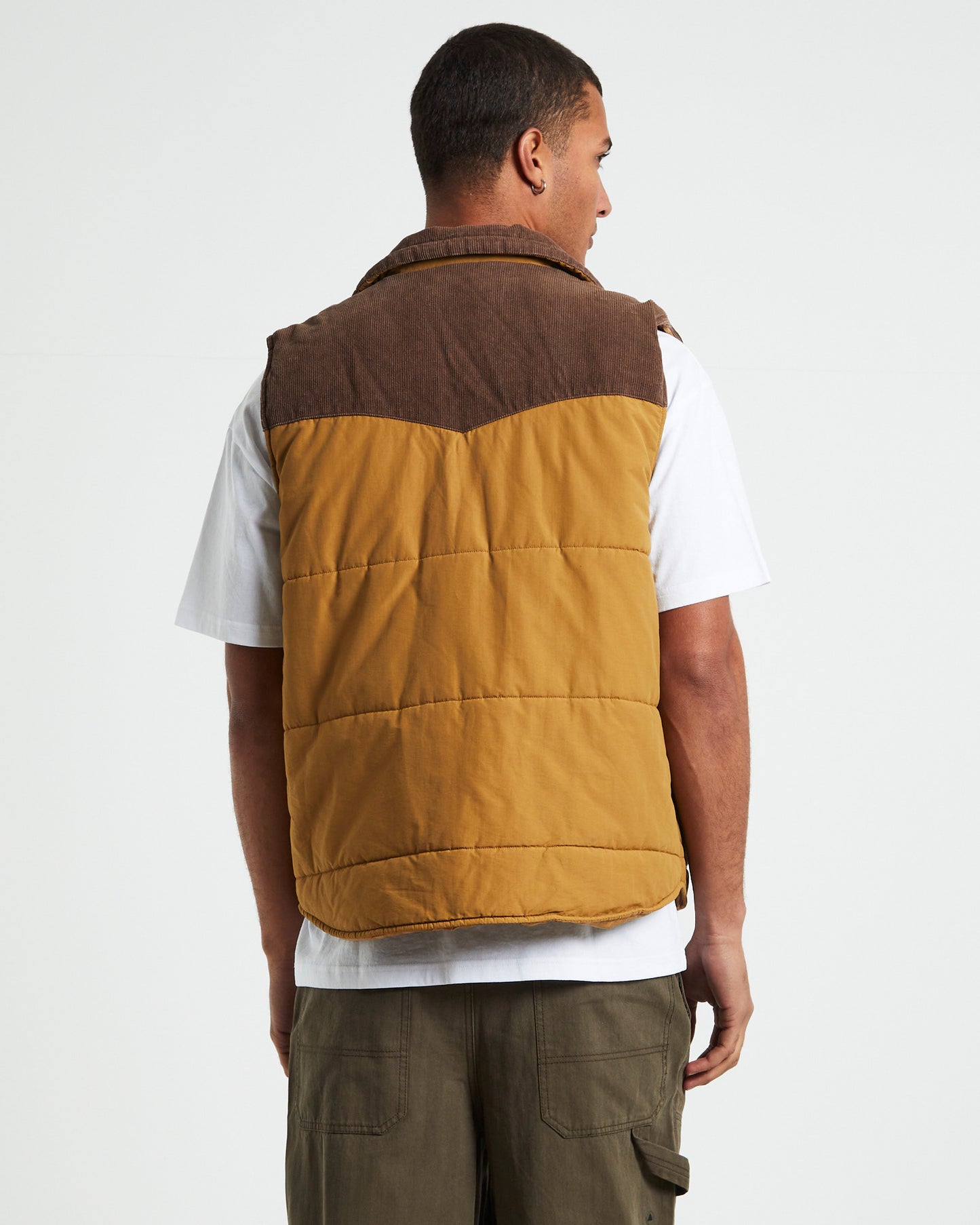 Cord Puffer Vest Brown