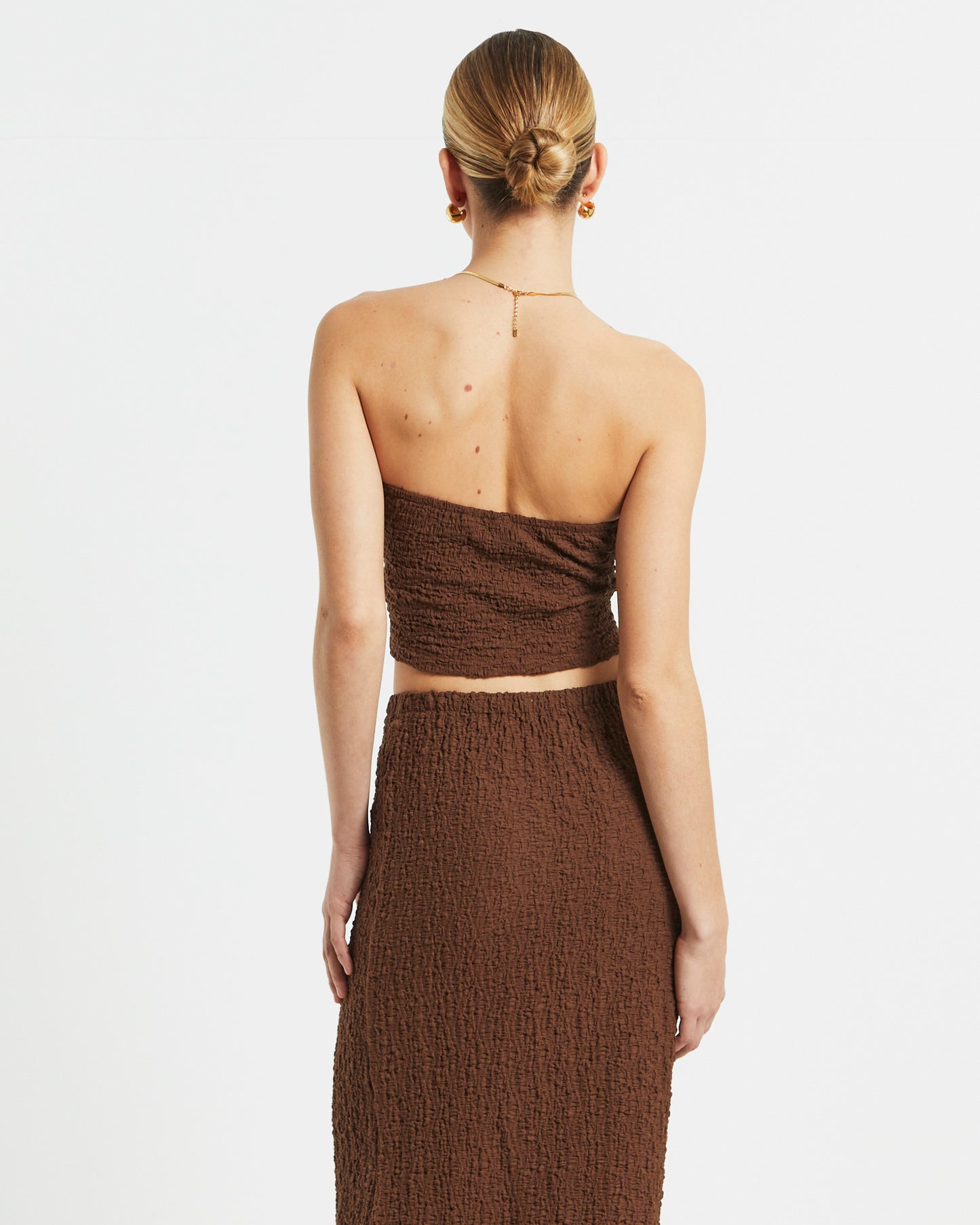 Skyla Texture Twist Bandeau Top in Hazelnut Brown