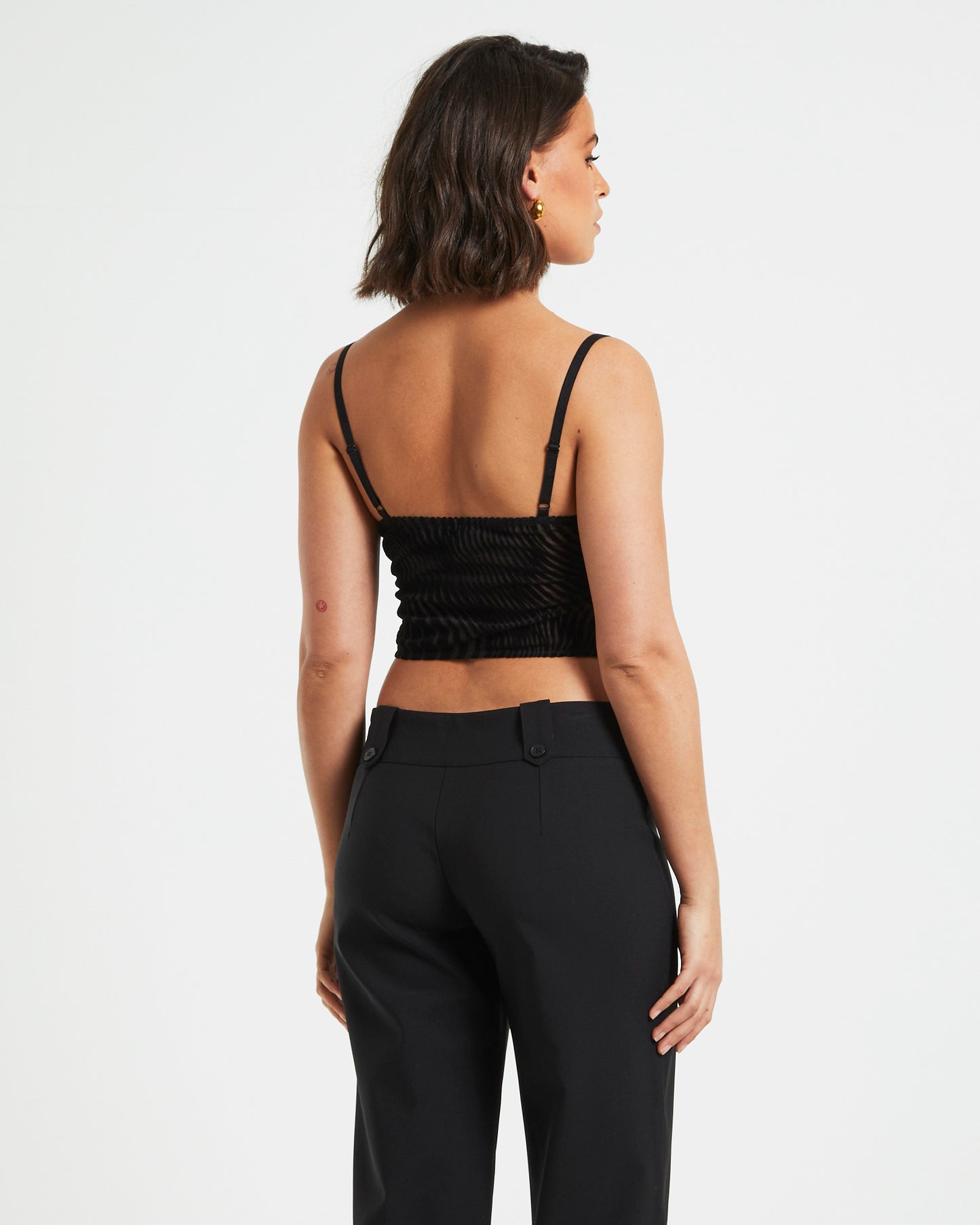 Ines Hook Front Devore Lace Cami Top in Black