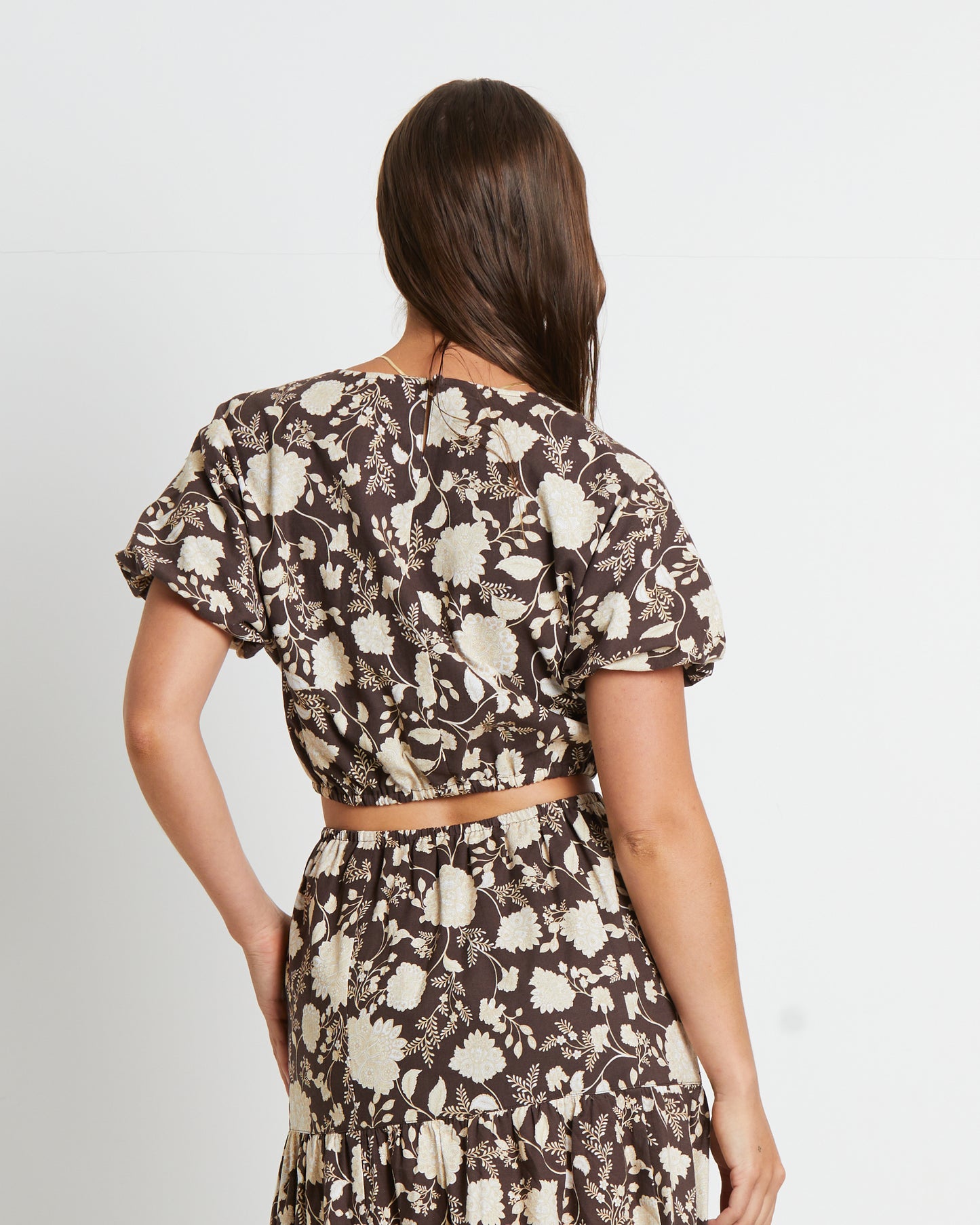 Melody Linen Puff Tee in Assorted Brown