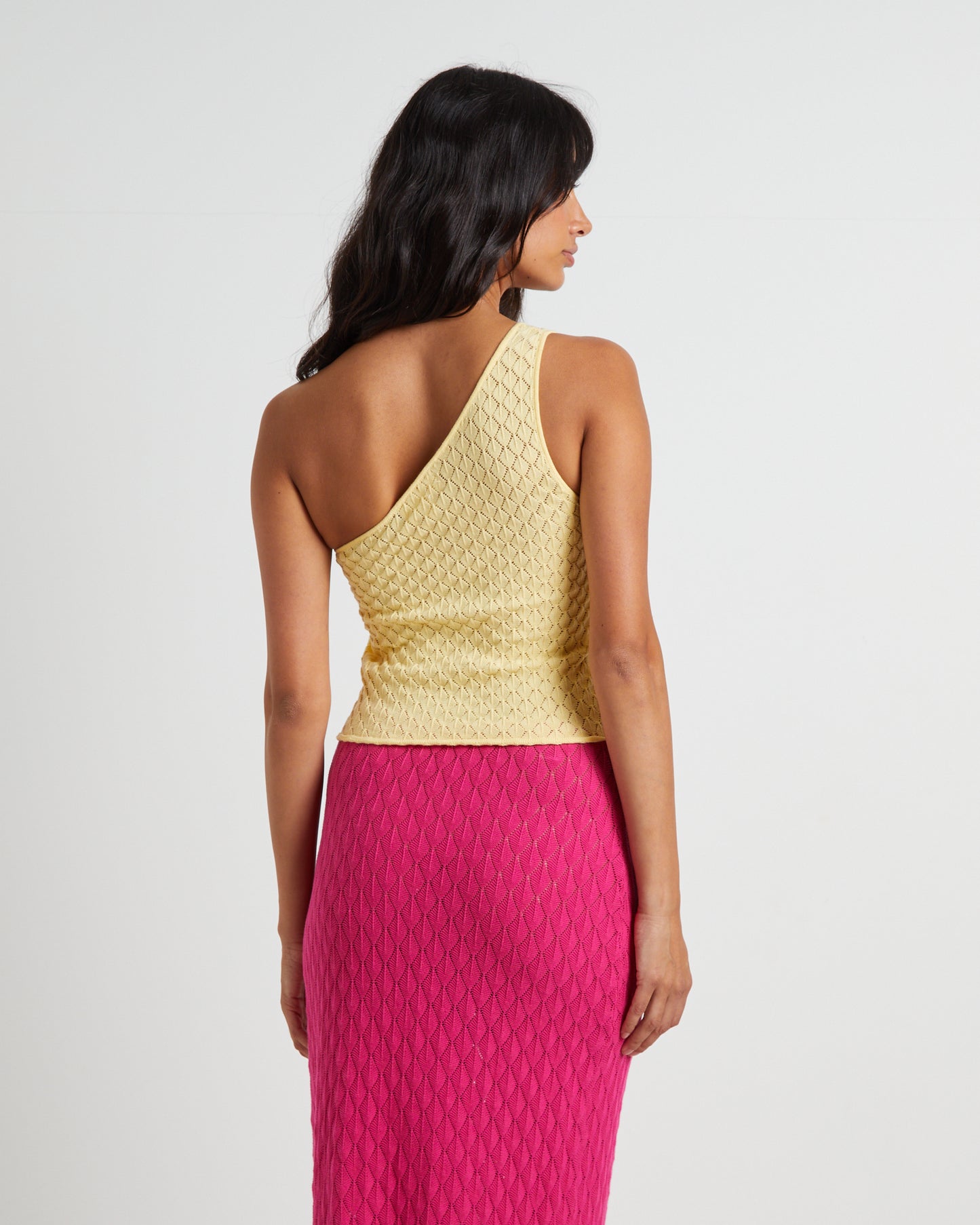 Kerby Crochet One Shoulder Top in Lemon