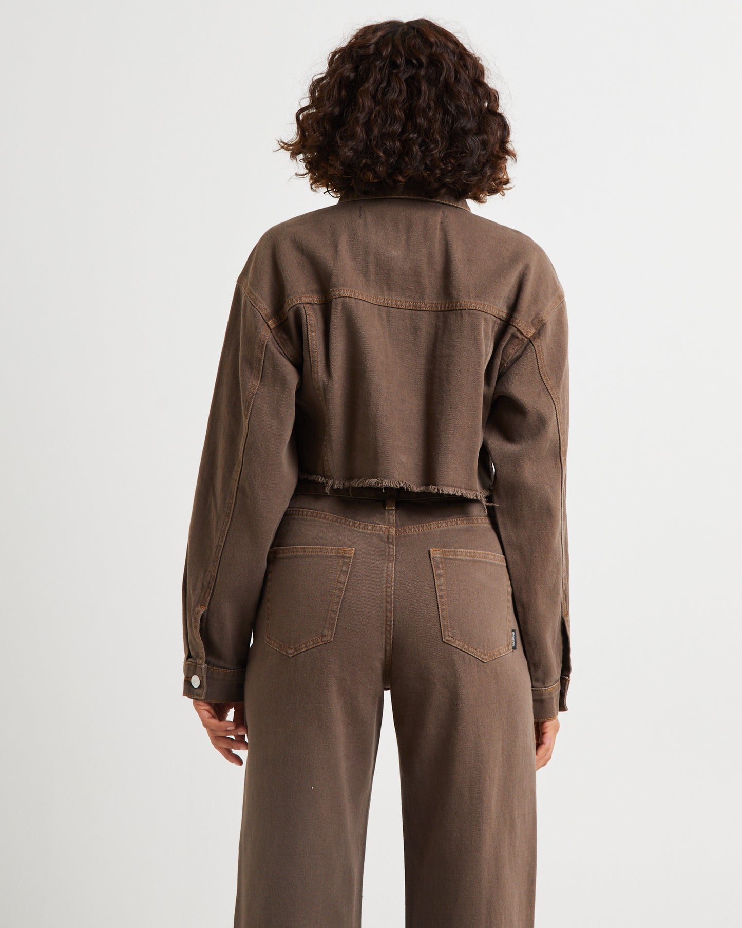 Mia Crop Denim Jacket Washed Sepia