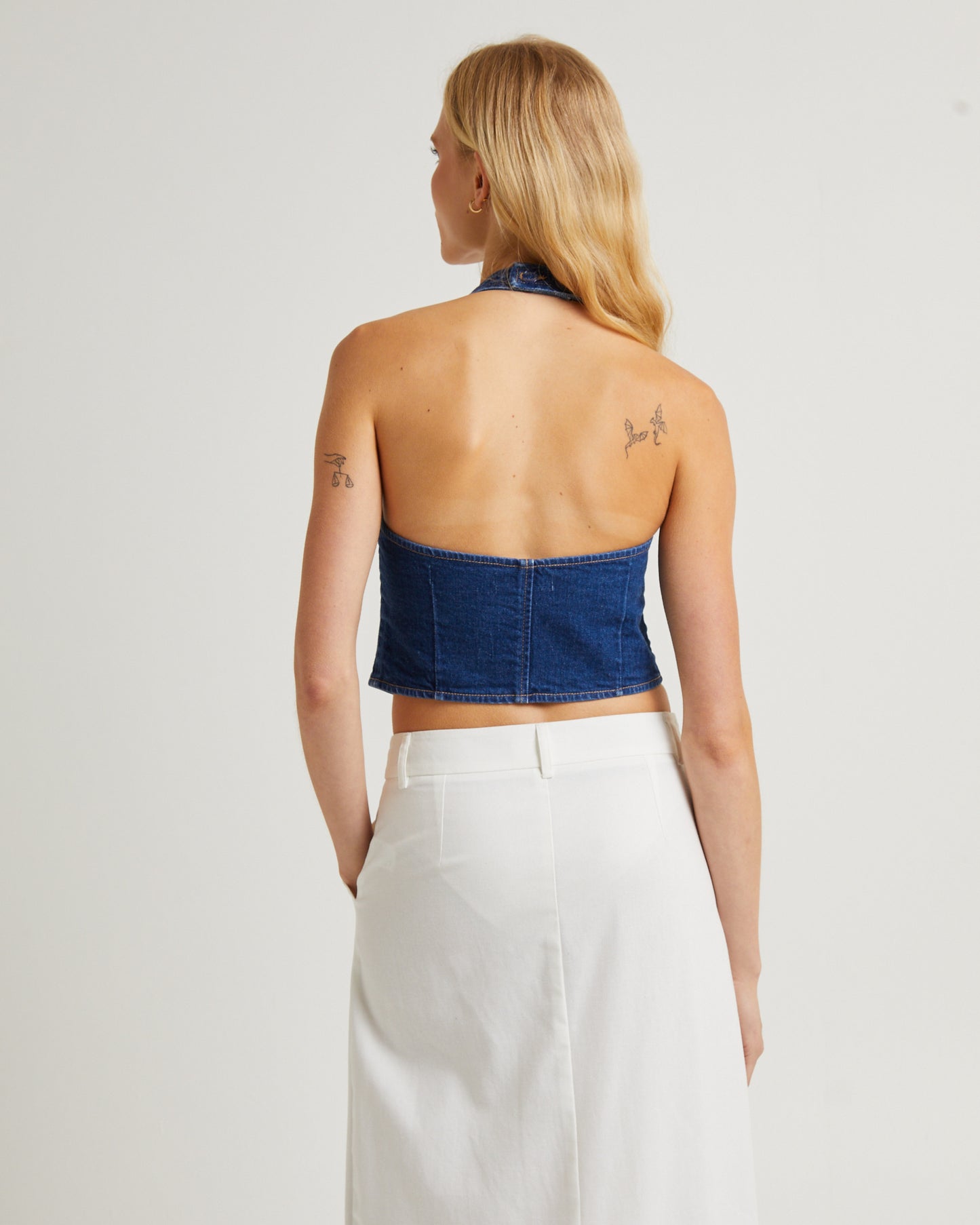 Halter Denim Vest Stone Organic