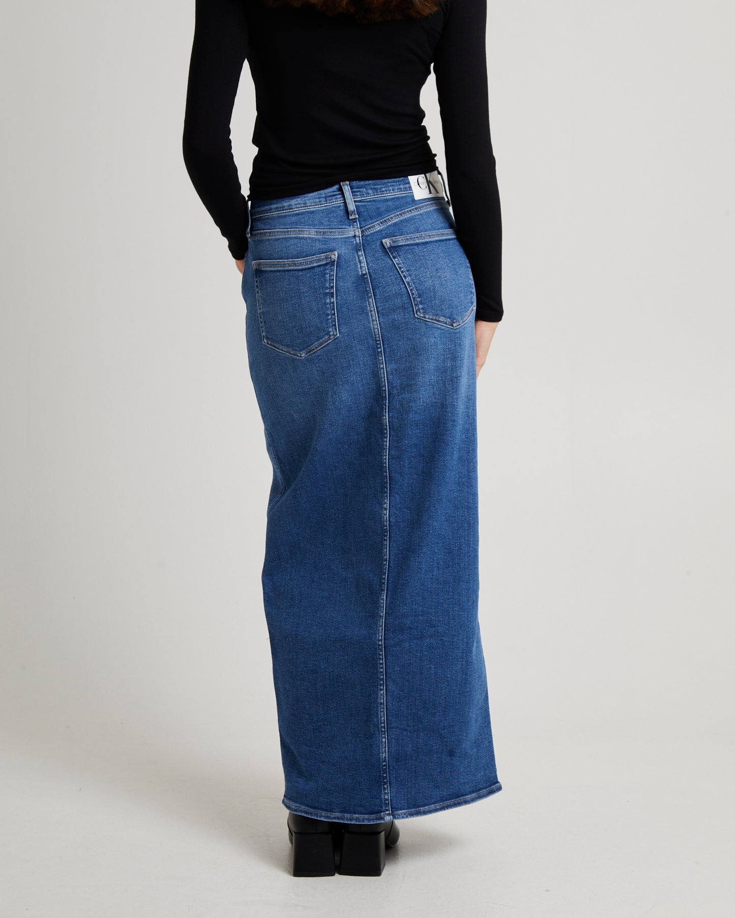 Front Split Hem Denim Maxi Skirt