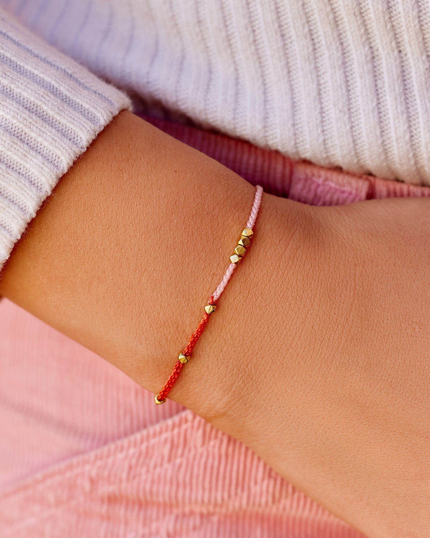 Pink & Red Two Tone Dainty Gold Bracelet