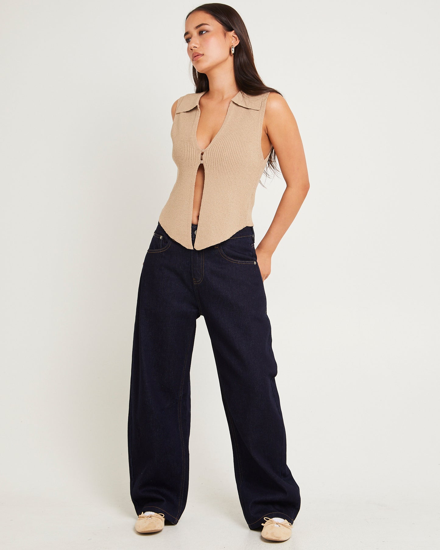 Meryl Ribbed Collar Knit Top